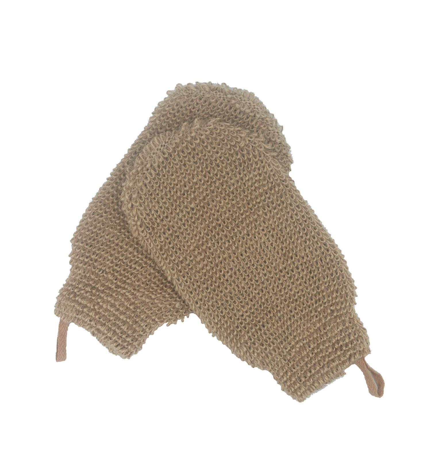 2 Pack Natural Vegetable Fiber Exfoliating Hemp Flax Ramie Glove | Dual Sided Hand and Body Scrubber | Machine Washable | Brown - Buy Online on SooperMarket.com