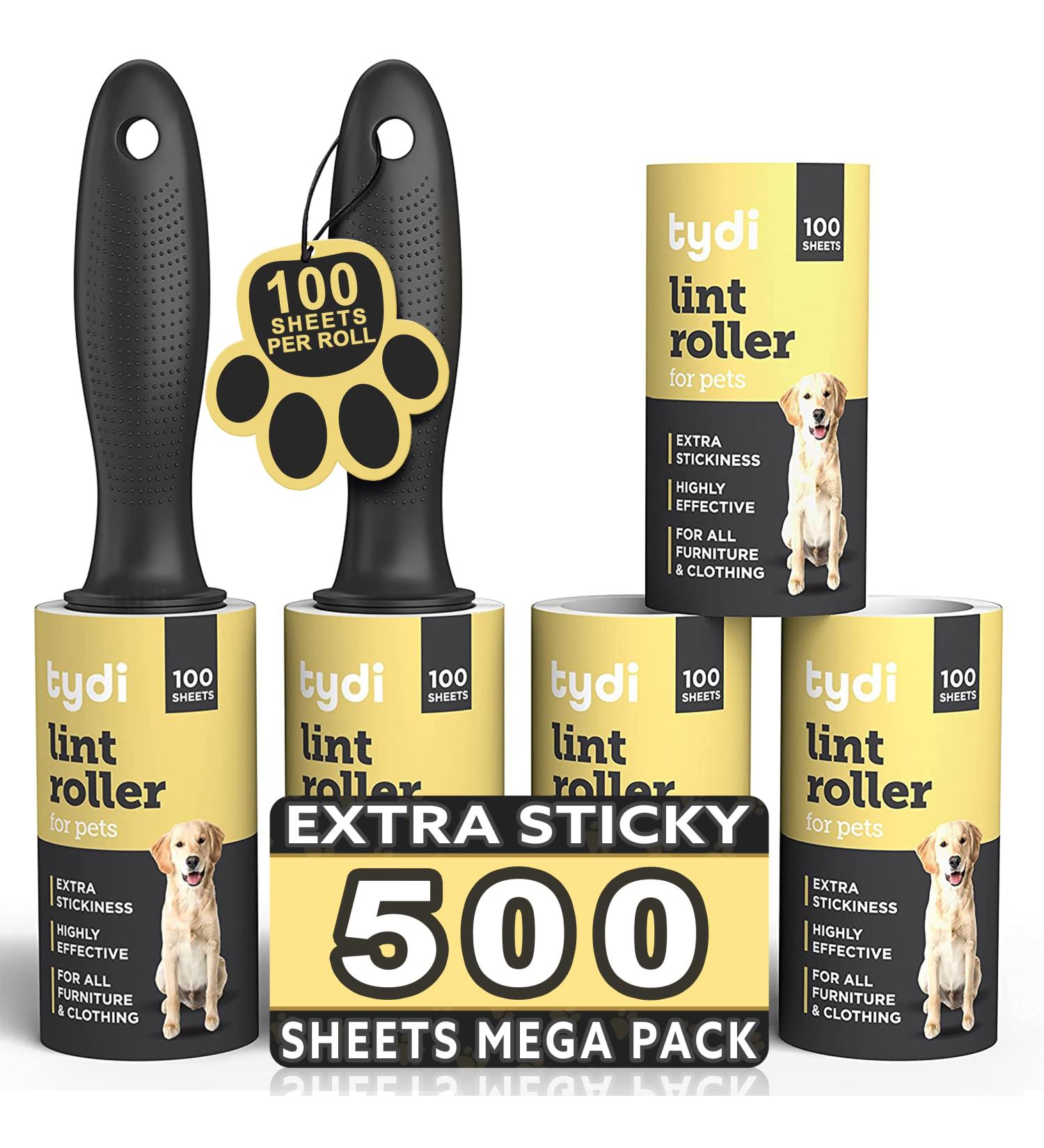 Tydi Pet Lint Rollers - 500 Sheets of Lint Roller Refills & 2 Handles - 100 Sheets per Sticky Clothes Roller - Lint Rollers for Pet Hair - Reusable Lint Roller for Clothes - Fluff Remover for Clothes 2 Handles + 500 Sheets - Buy Online on SooperMarket.com
