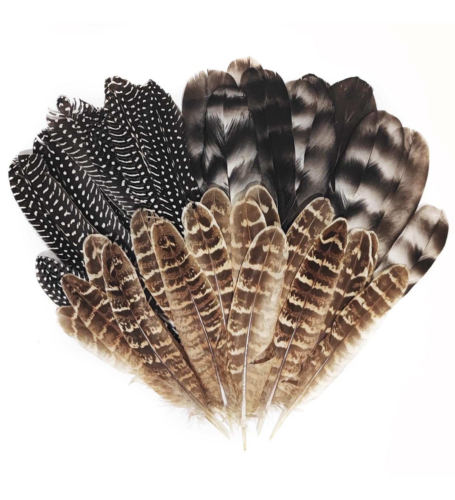 30Pcs Natural Turkey Spotted Feathers for DIY Crafts and Decor - 6-8 inch (3 Styles) - Buy Online on SooperMarket.com