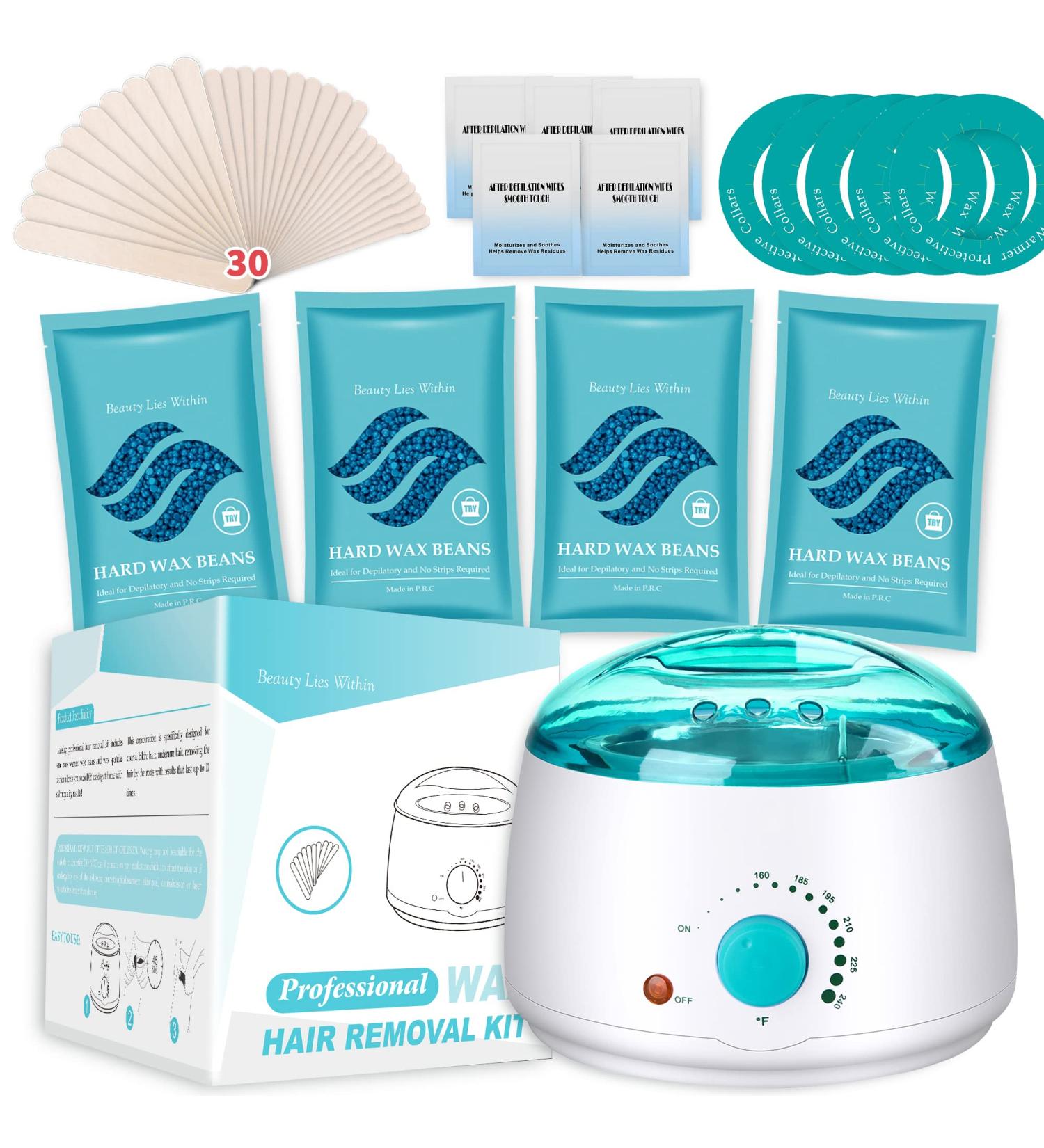 Waxing Kit for Women and Men with Strongest Blue Refill Hard Wax - At-Home Hair Removal for Underarms, Legs, Back, and Chest - Stripless Wax Warmer - Coarse Body Hair Removal - Buy Online on SooperMarket.com