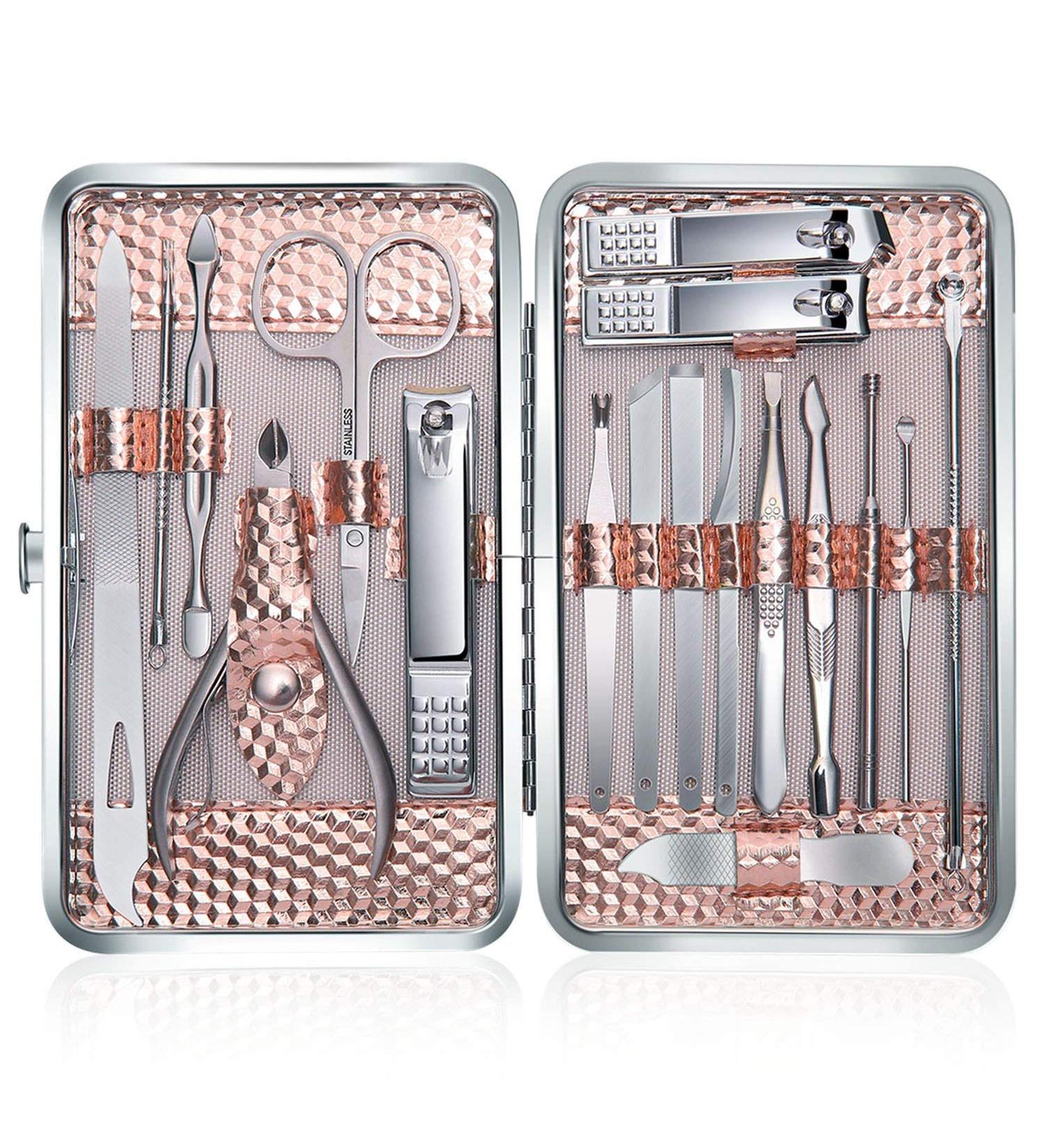 Keiby Citom Manicure Set 18pcs Professional Nail Clippers Kit Pedicure Care Tools-Stainless Steel Grooming Tools with Rose Gold PU Leather Case for Travel & Home (Rose Gold) - Buy Online on SooperMarket.com