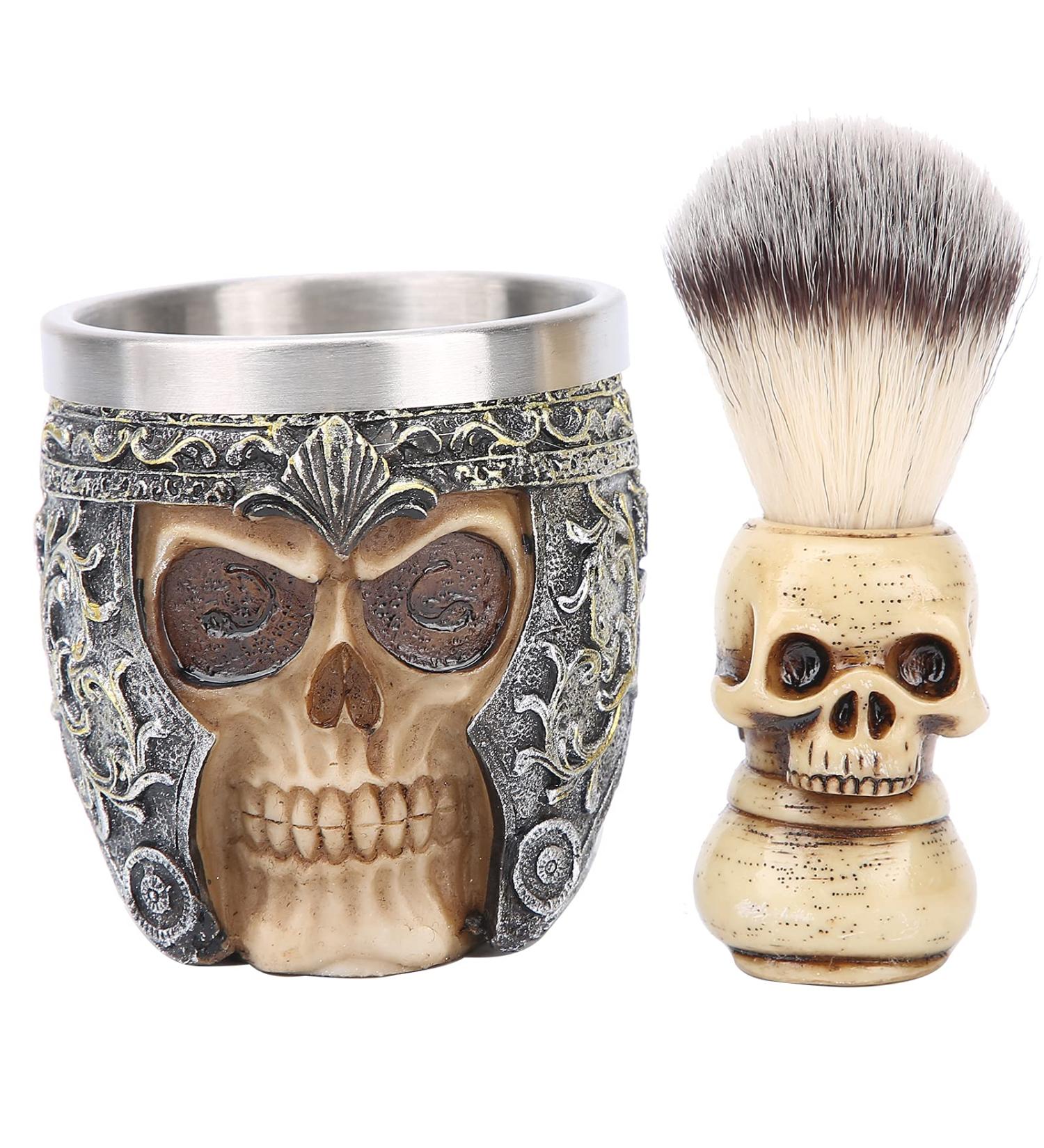 Chrees Men's Beard Shaving Set - Stainless Steel Bowl Skeleton Head Brush & Soap Dish for a Perfect Shave - Buy Online on SooperMarket.com