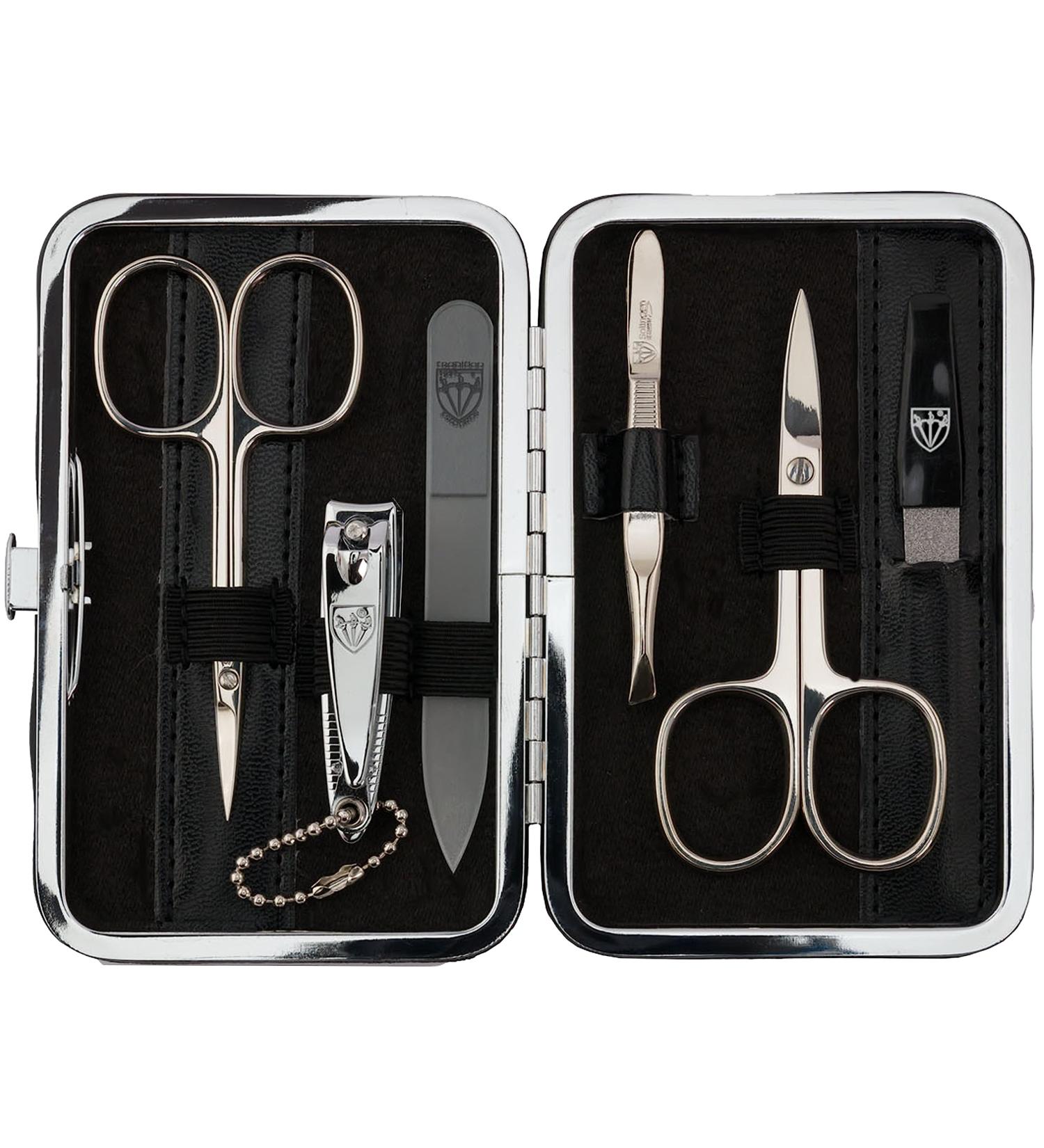 Buy Three Swords Germany 6 pcs Manicure Set 'Genova' - Nail Care Set in Black Synthetic Leather Case with Nail Scissors Skin Scissors Nail Clippers & More - International Shipping Available - Buy Online on SooperMarket.com