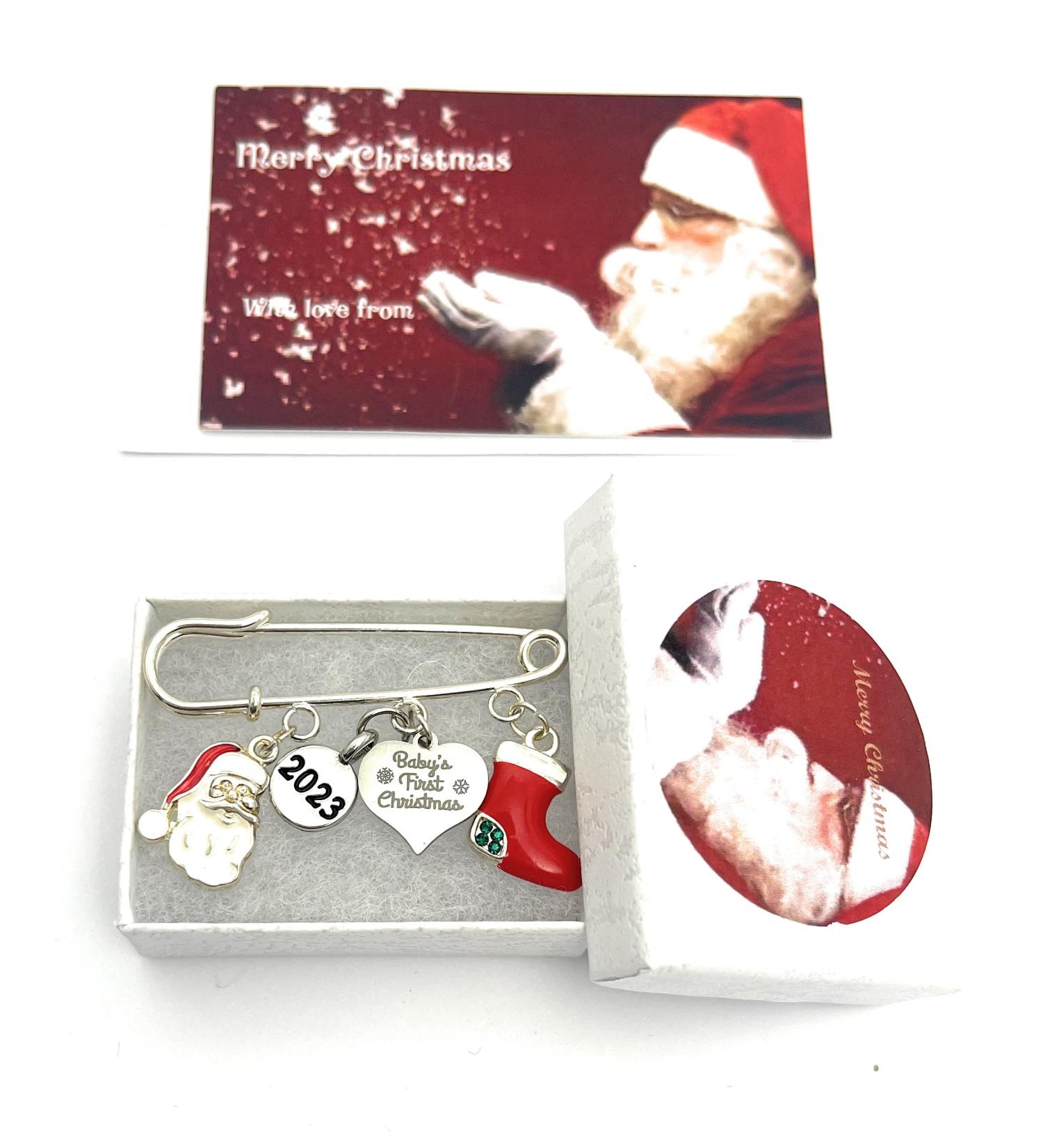Baby's First Christmas 2023 Nappy Pin Baby Brooch Keepsake Charms with Gift Box