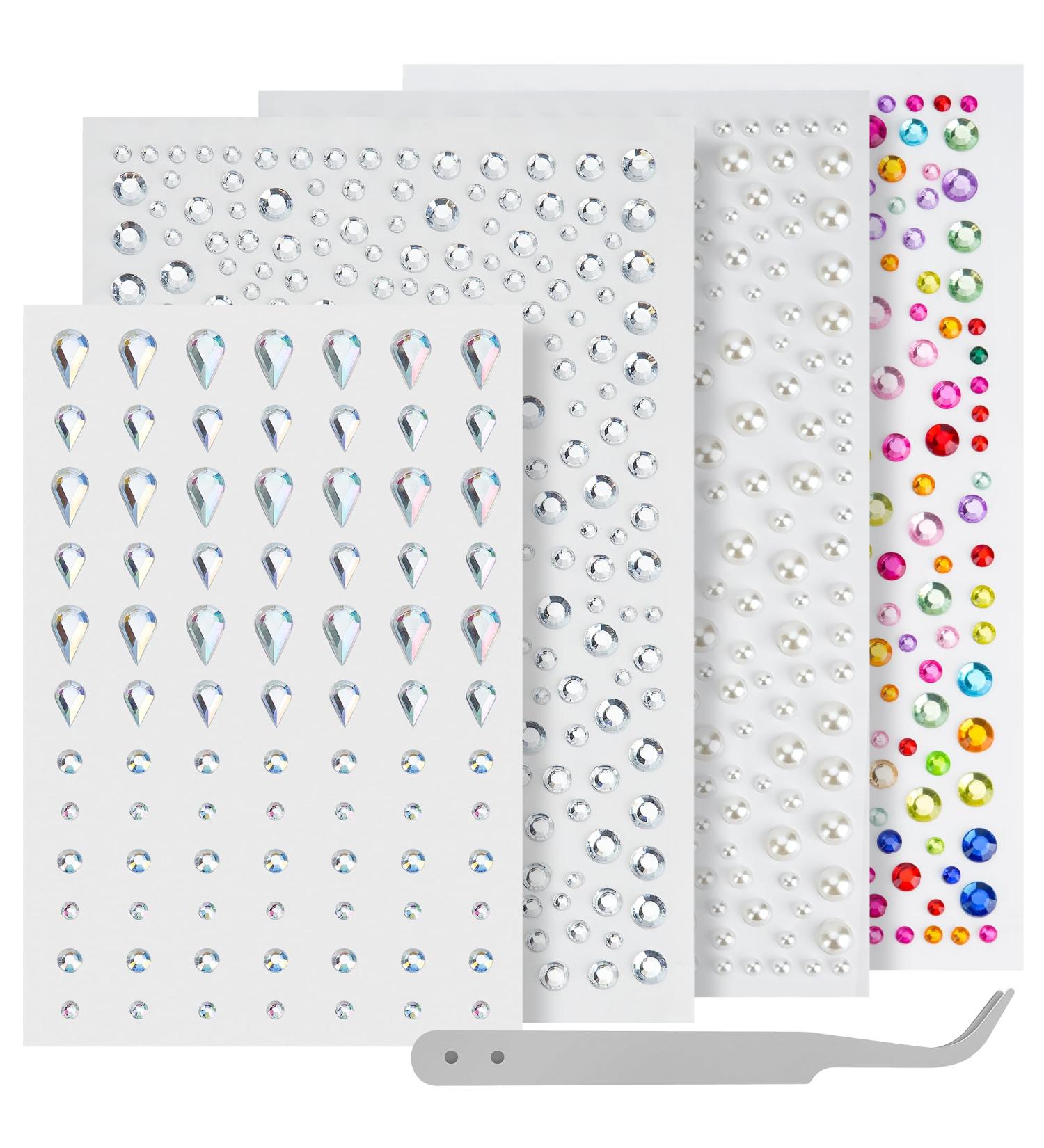 Buy Rhinestone Stickers - 4 Sheets Self-Adhesive Bling Jewel & Crystal Gem Stickers for Crafts Makeup and Hair - Assorted Sizes with Tweezer - International Shipping Available - Buy Online on SooperMarket.com