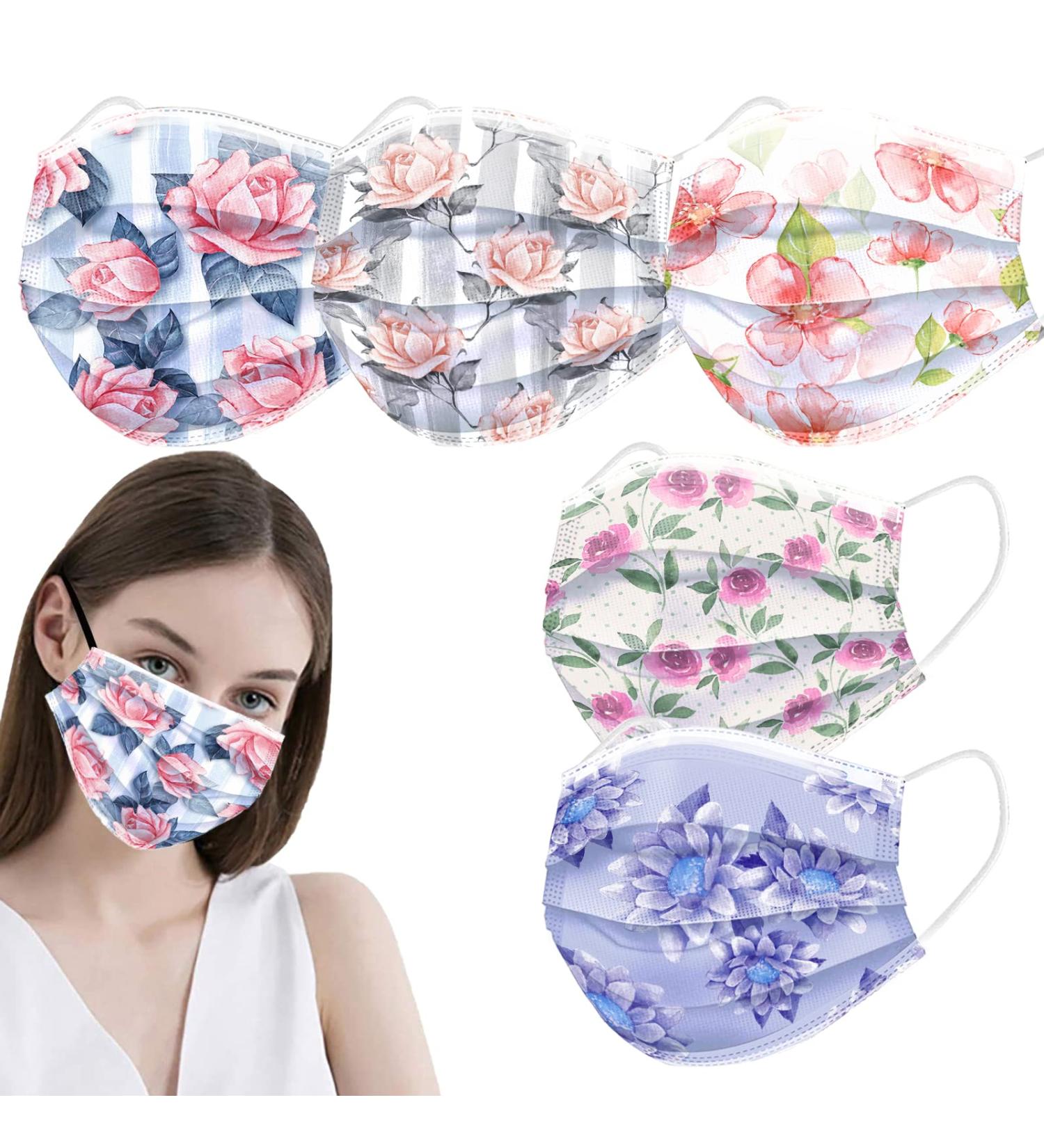 Happy Mother's Day Flower Disposable Masks - 50 Pcs 3-Ply Nonwoven Breathable & Comfortable Gifts for Women Mom - Multicolored 50 Count - Buy Online on SooperMarket.com