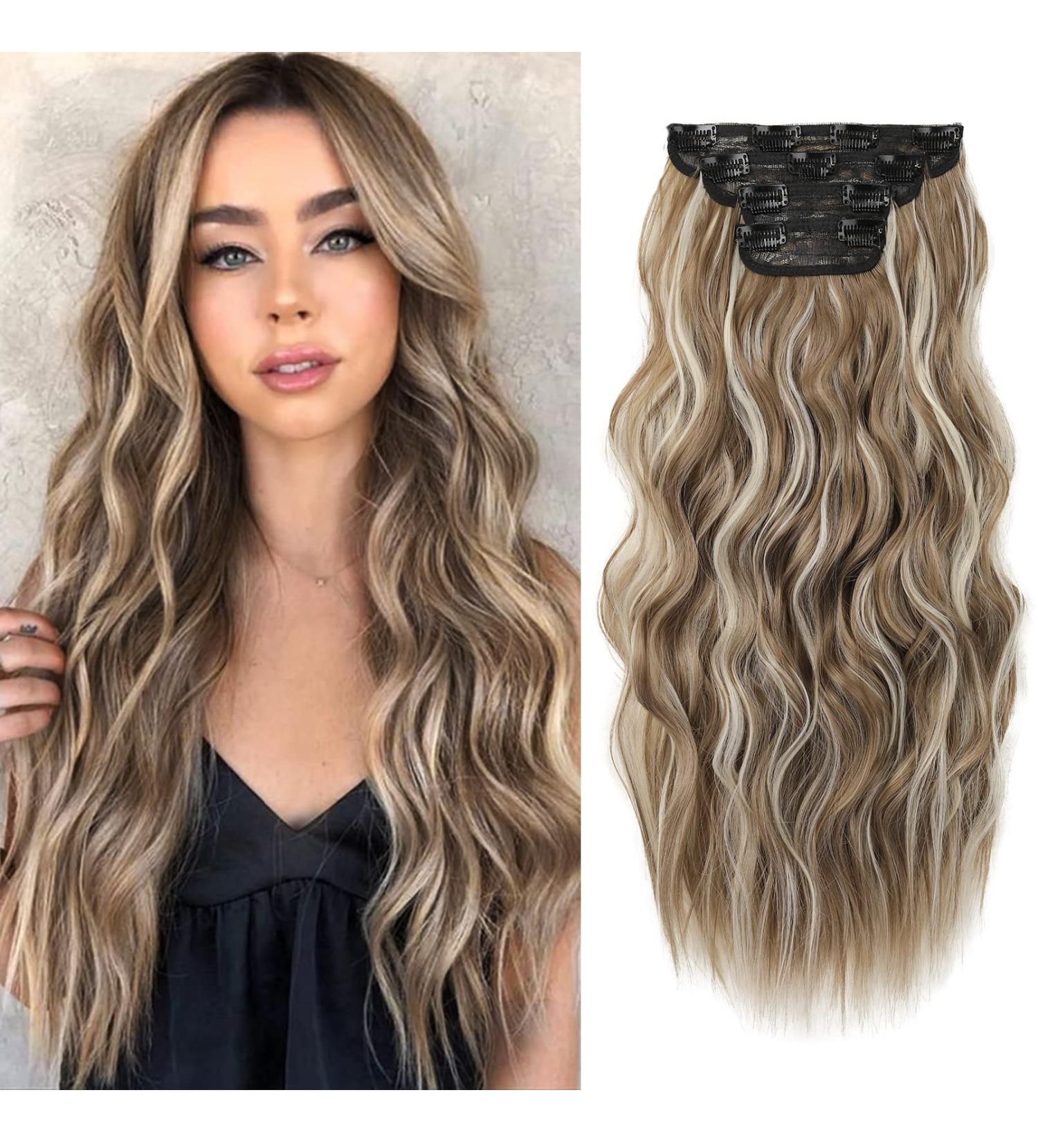 REECHO 20 Inch Ash Brown Clip in Hair Extensions - Pack of 4, 200g - Natural Soft Synthetic Hairpieces for Women - Buy Online on SooperMarket.com