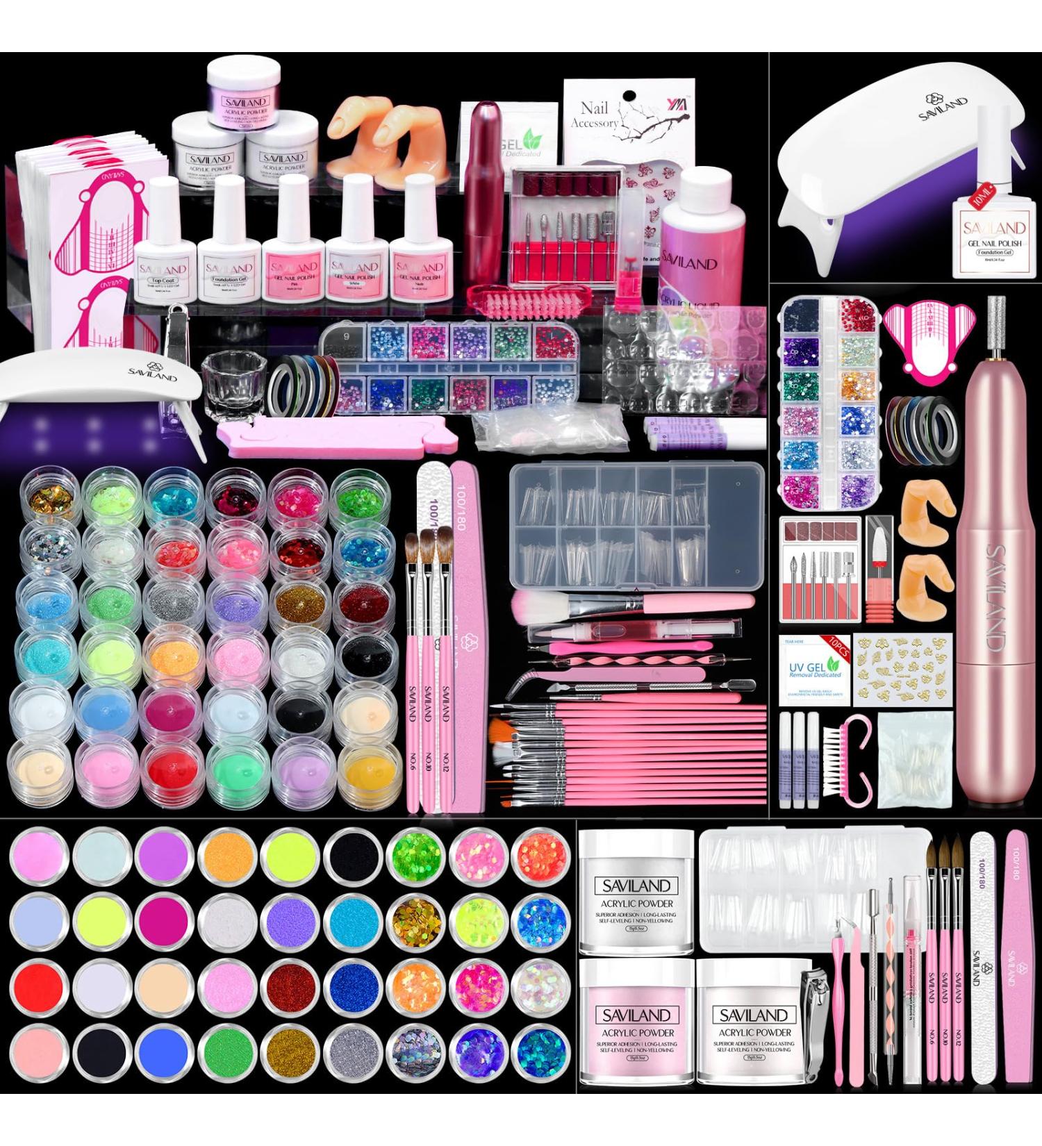 SAVILAND Acrylic Nail Kit with Nail Drill - All-In-One Professional Set for Beginners Gel Polish & UV Light - DIY Home Salon Gift - Buy Online on SooperMarket.com