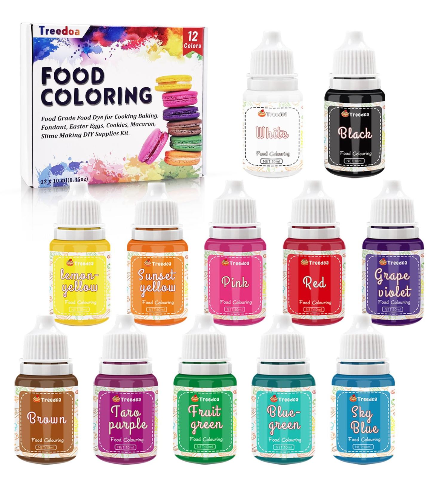 12 Colors x 10ml Food Coloring Set for Baking & Cake Decorating - Food Grade Dye for Fondant, Slime Making, DIY Supplies - 0.35 Fl. oz/Bottles - Buy Online on SooperMarket.com