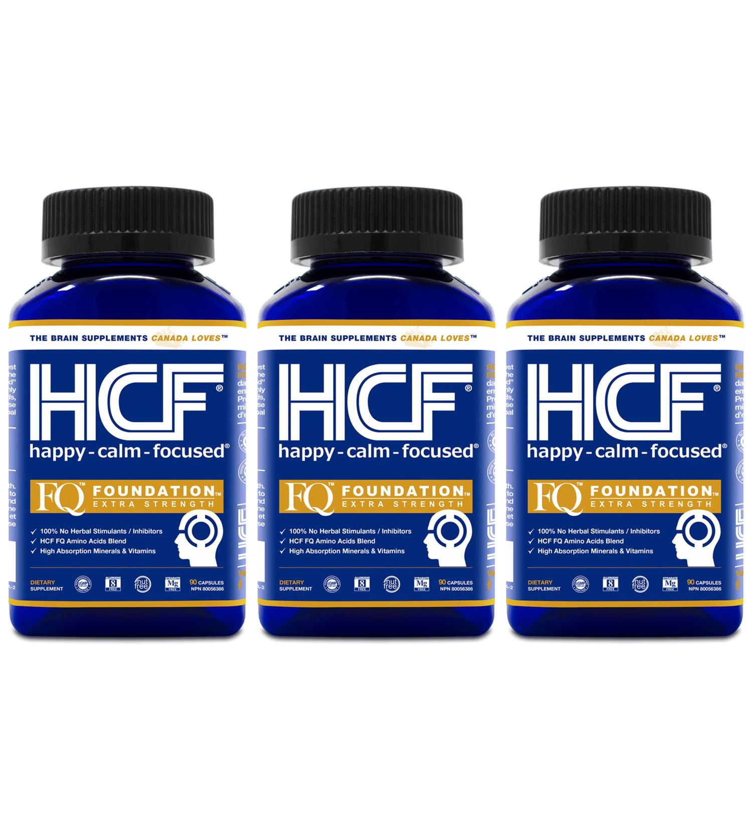 HCF Happy Calm & Focused - Brain Focus Attention Concentration & Mood Supplement - FQ Foundation Amino Acids Vitamins & Minerals. (3-Pack) - Buy Online on SooperMarket.com