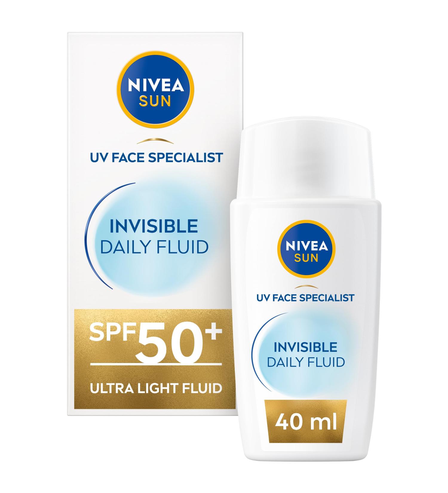 NIVEA SUN UV Face Invisible Daily Fluid SPF50+ (40ml) Face Sunscreen with Niacinamide 8H Matte Effect SPF50 Face Moisturiser Invisible On All Skin Tones - Buy Online on SooperMarket.com