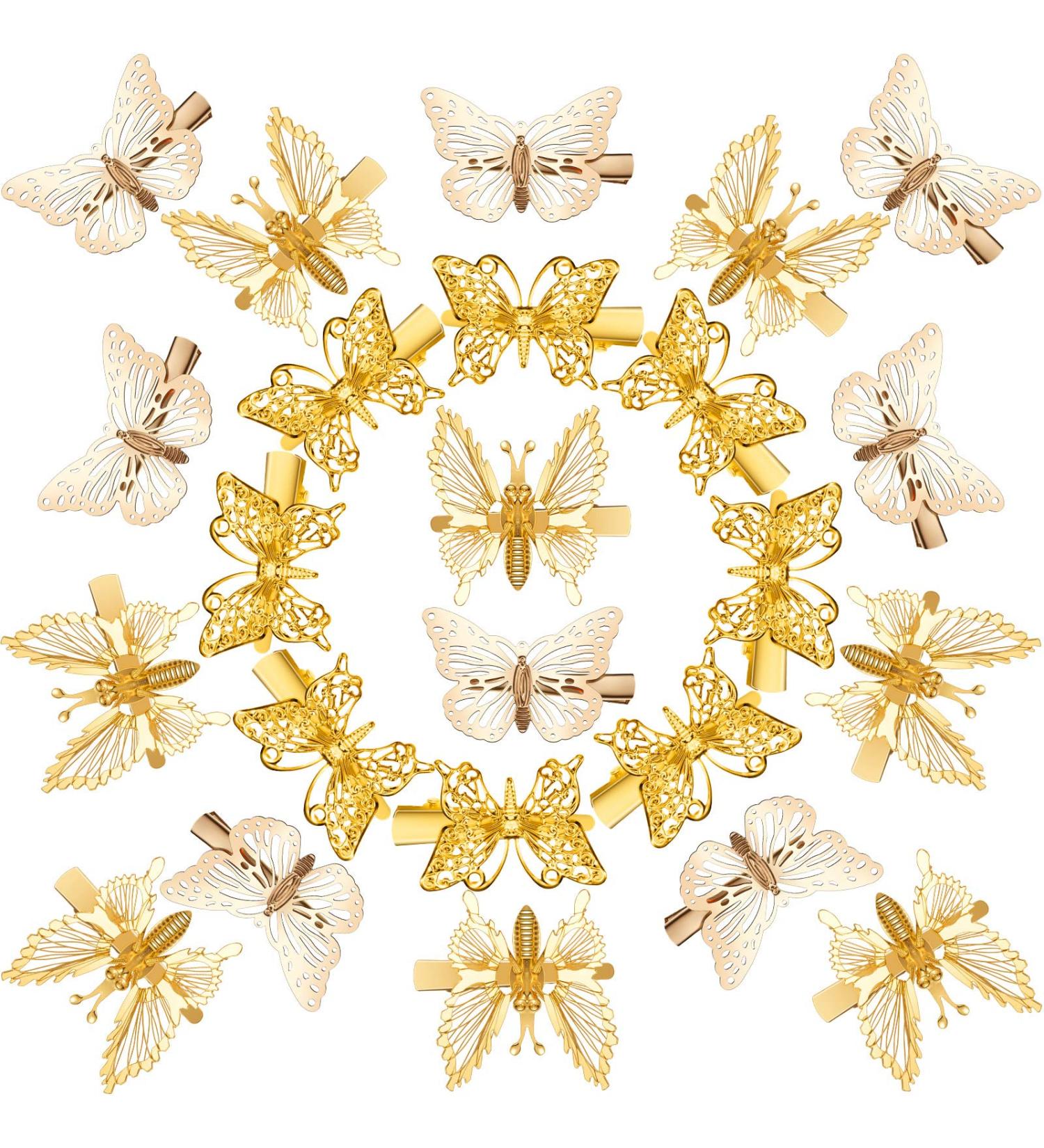 24-Piece Gold Metal Butterfly Hair Clips for Girls and Women - Stylish Hair Accessories - Buy Online on SooperMarket.com