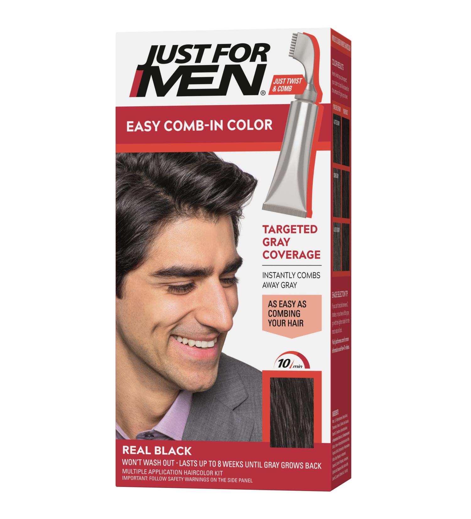 Just For Men Easy Comb-In Color - Real Black | Hair Coloring for Men | Comb Applicator | 1 Count - Buy Online on SooperMarket.com