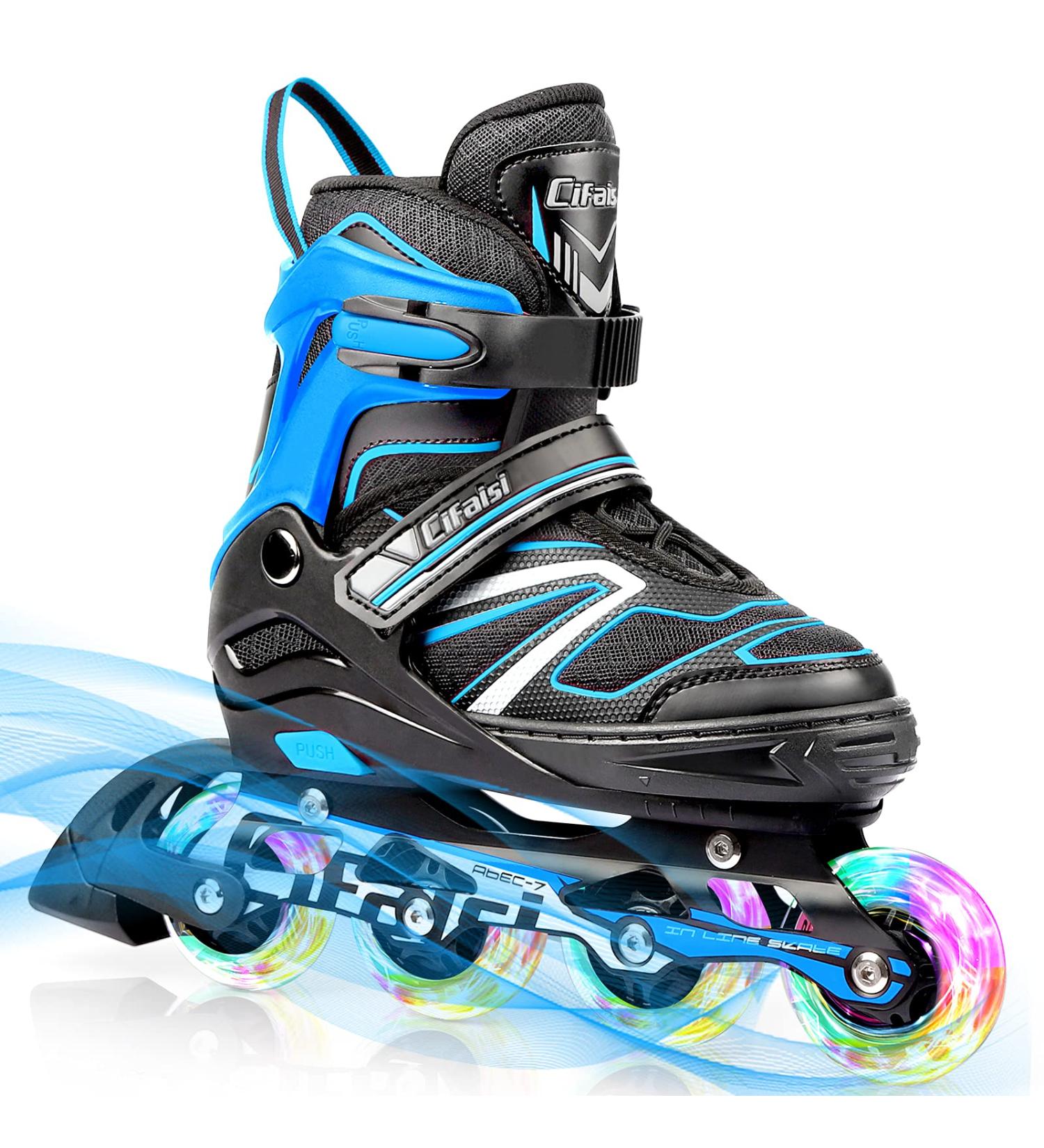 Adjustable Inline Skates with Light Up Wheels for Kids and Adults | Perfect for Indoor and Outdoor Skating | Blue | Big Kids/Youth/Adults - Buy Online on SooperMarket.com