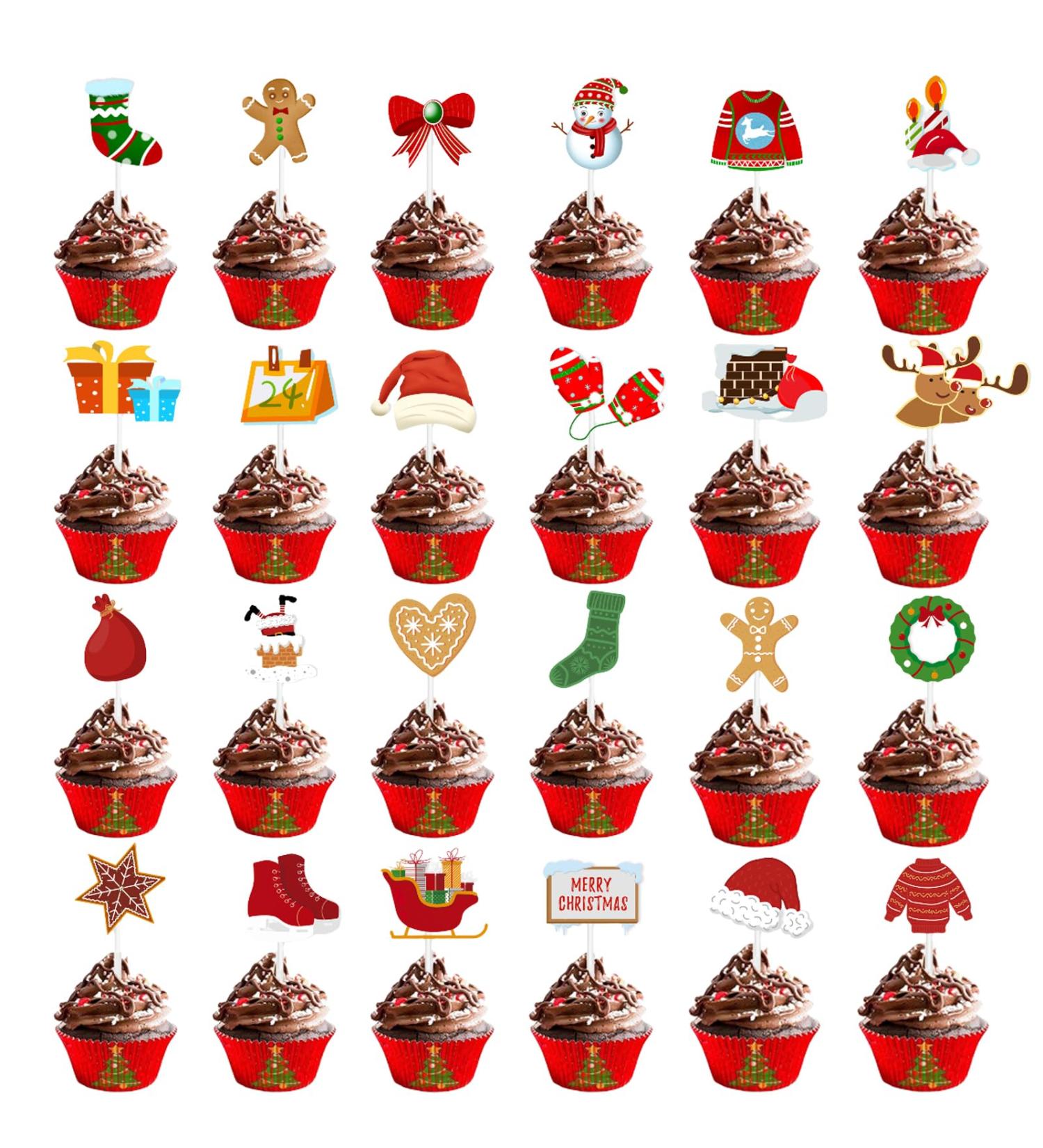 24 Pcs Christmas Cupcake Toppers Merry christmas Theme Elements Cupcake Food Picks for Christmas Party Baby Shower Kids Birthday Party Cake Decorations Supplies - Buy Online on SooperMarket.com
