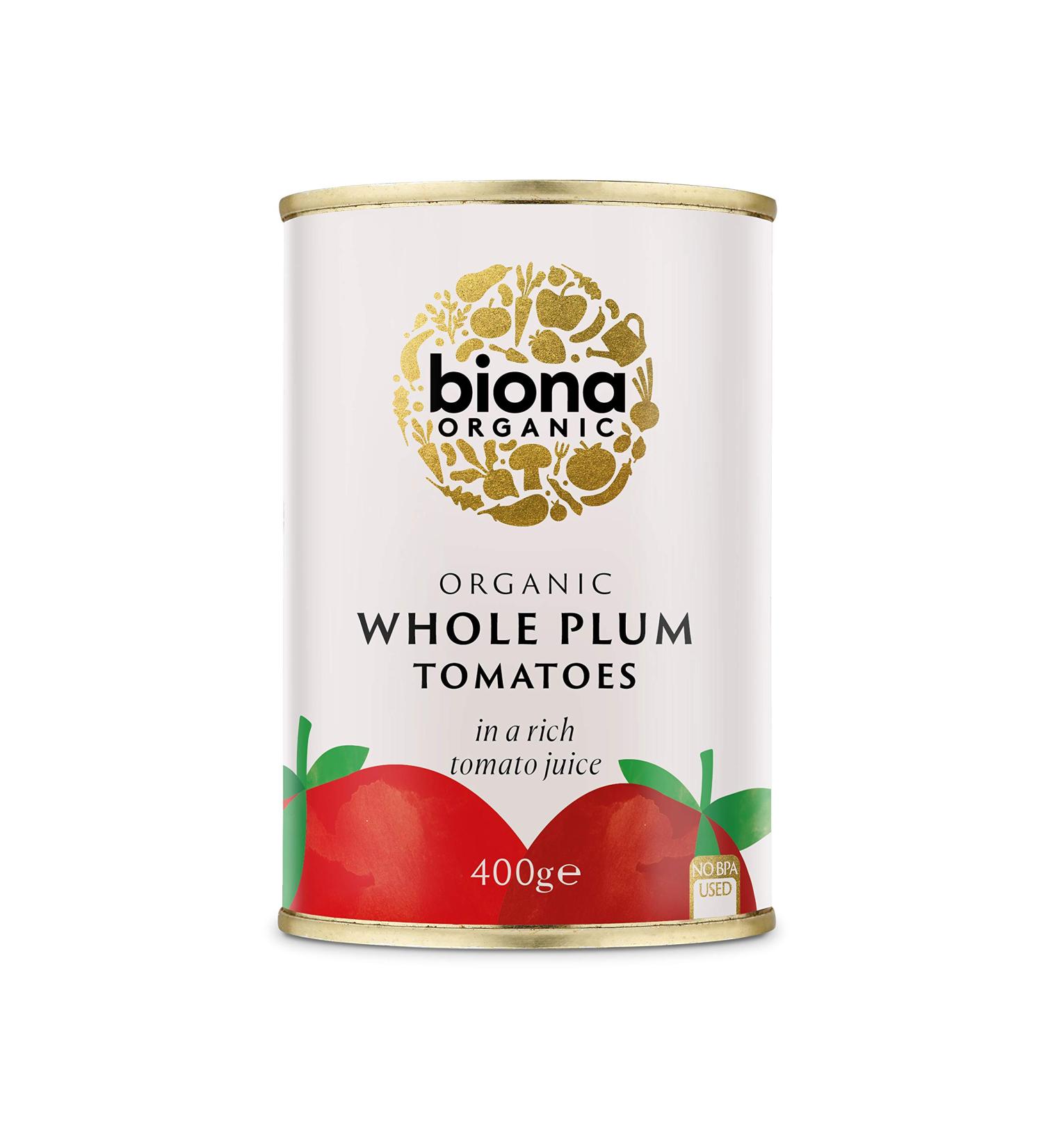 Biona Organic Whole Plum Peeled Tomatoes 400g - Pack of 1 | Quality Ingredients | Sustainable Packaging - Buy Online on SooperMarket.com