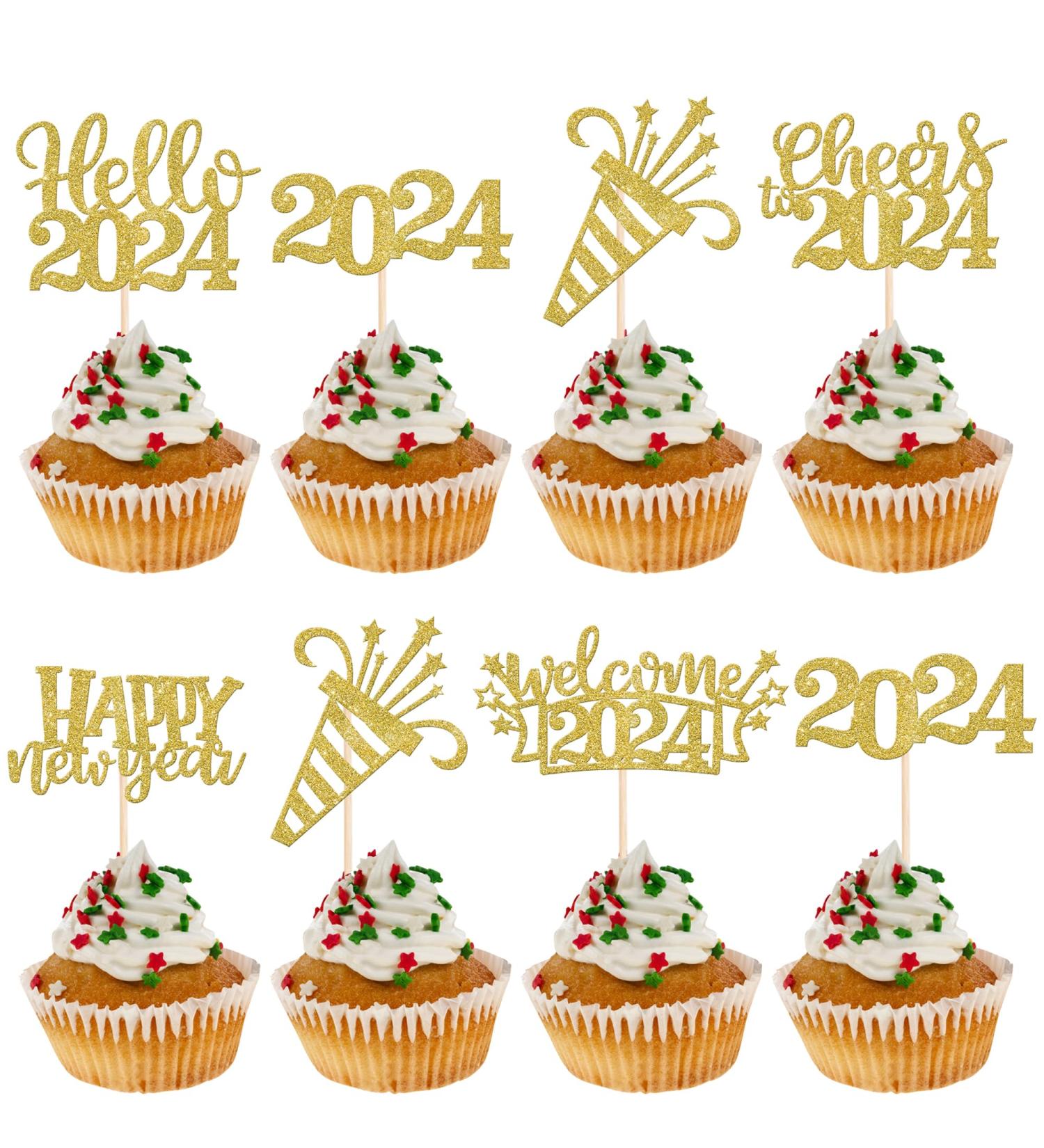 36 Pack Happy New Year Cupcake Toppers Glitter Welcome 2024 Cupcake Topper Cheers to 2024 Cupcake Topper Hello 2024 Cupcake Food Picks Decorations for Happy New Year Eve Party Supplies Gold 1 - Buy Online on SooperMarket.com