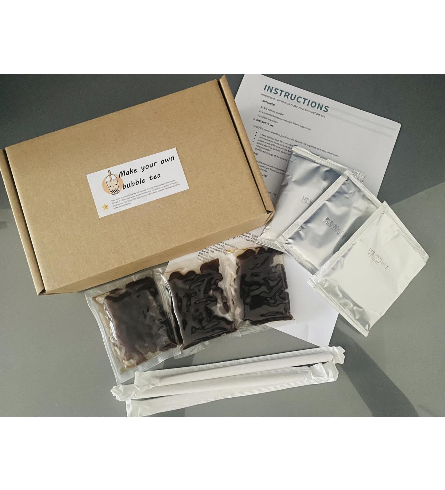 Bubble Tea Make Your Own Kit 3 Flavours 3 Jumbo Straws Tapioca Ball Pearls Gift make your own gift set box bigger packets start set easy to make gift present