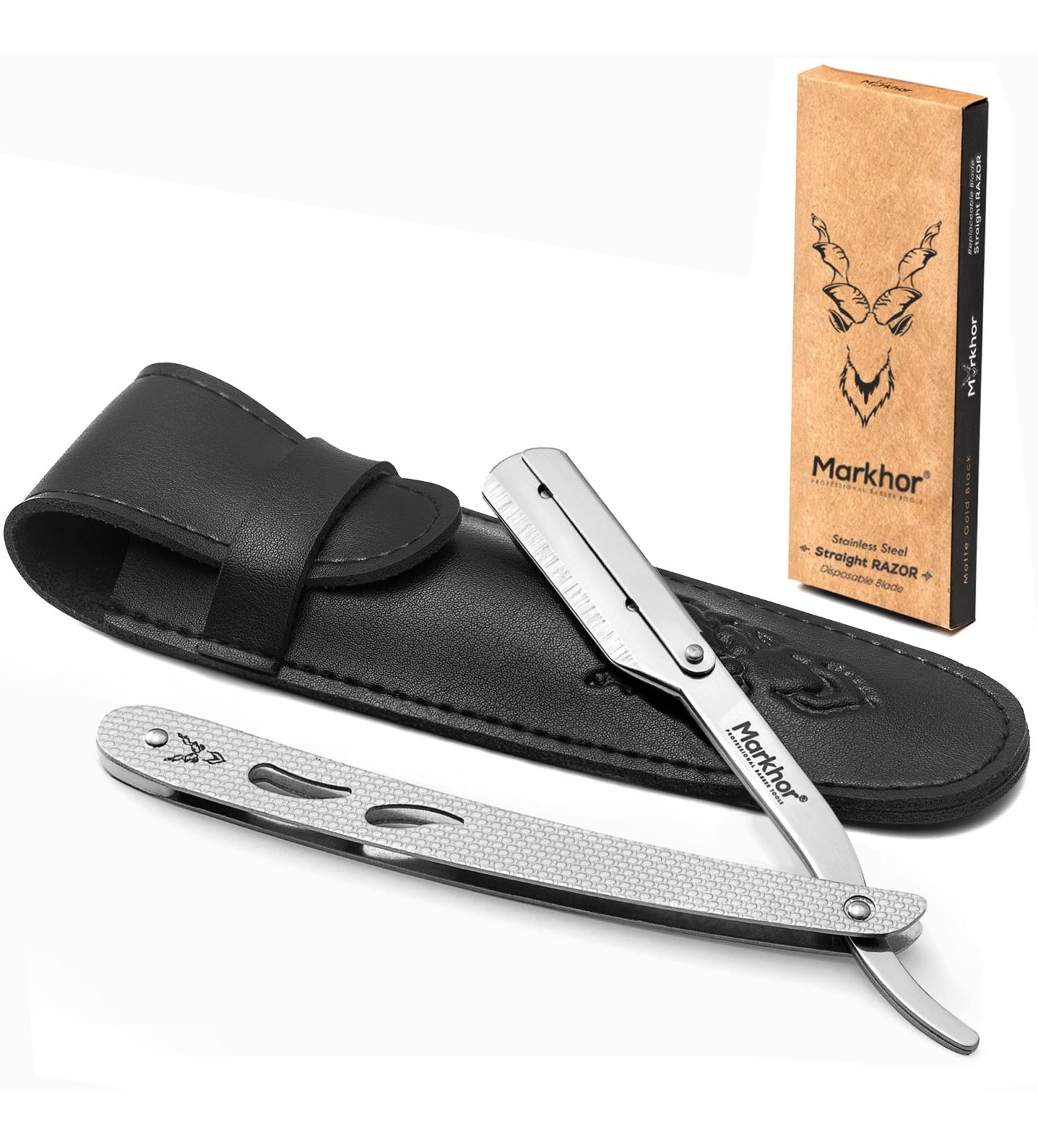 MARKHOR Cut Throat Razor Kit Stainless Steel Straight Razor - Professional Barber Razor Premium Quality Straight Edge Razor Moustache & Beard Shaving Razor Single Blade Razor Polish Stainless Steel - Buy Online on SooperMarket.com