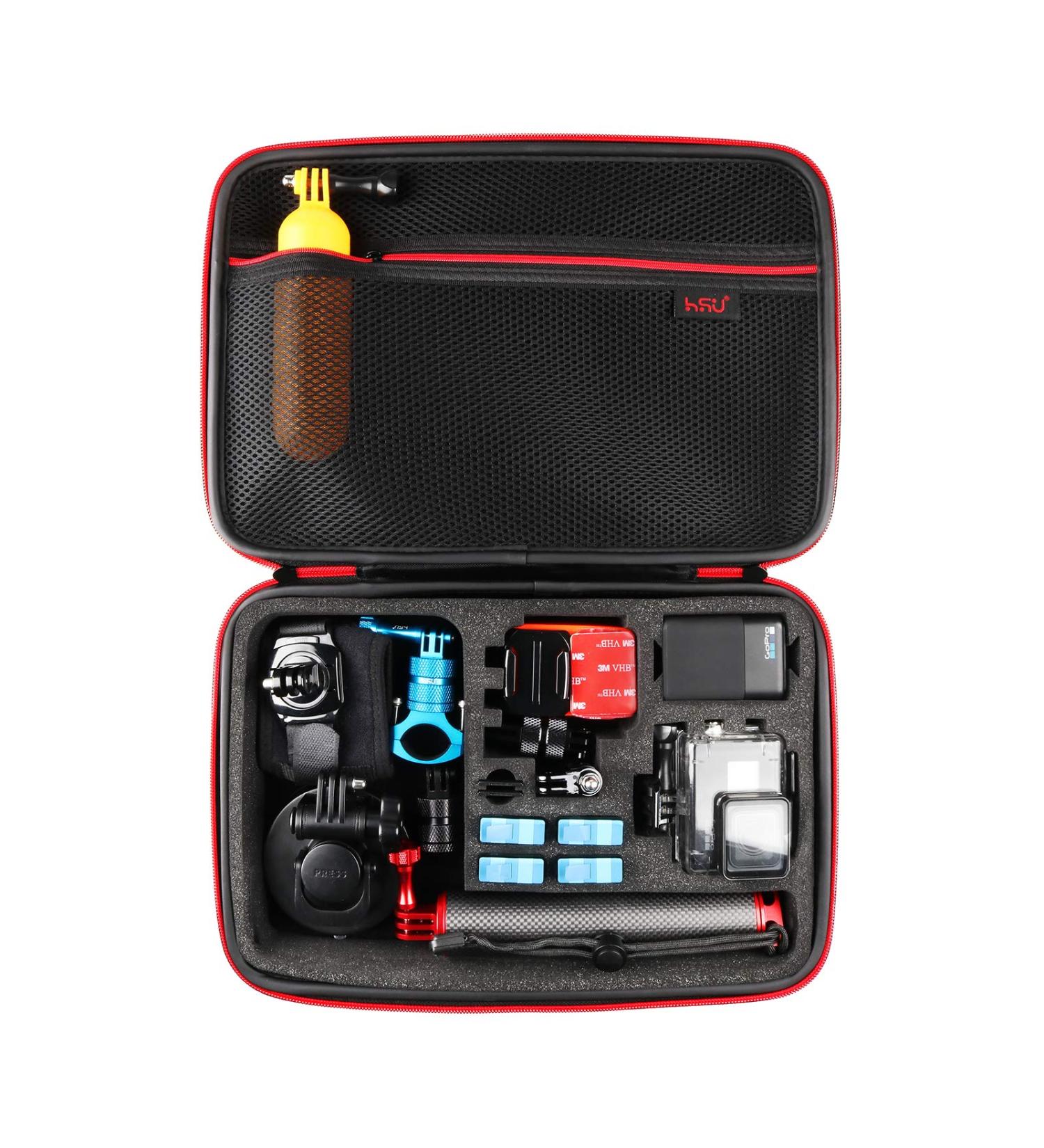 HSU Large Carrying Case for GoPro Hero 11-2 & Accessories - Red | Customizable Interior, Carry Handle & Carabiner Loop - Buy Online on SooperMarket.com