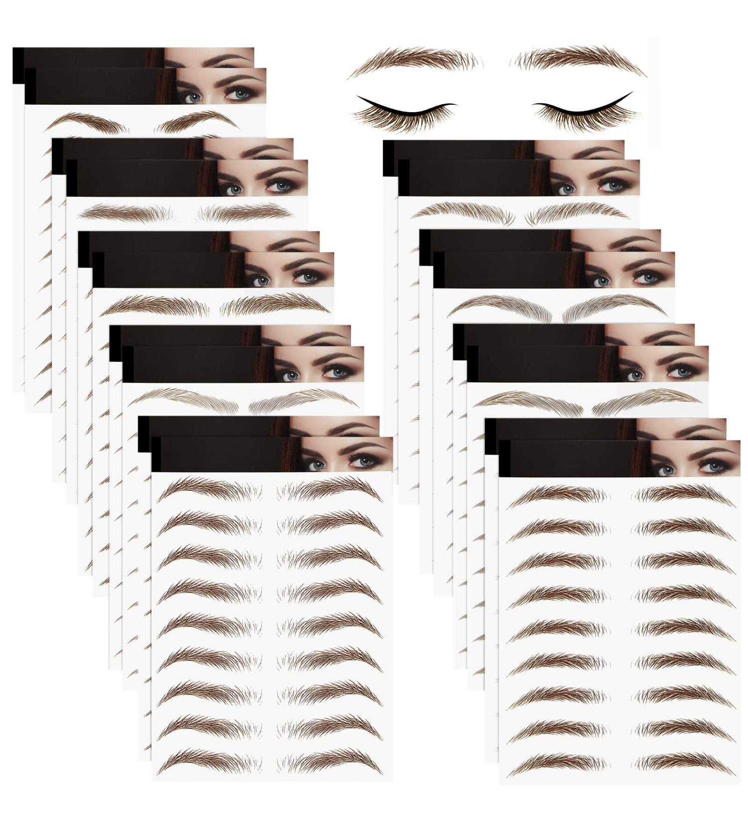 18 Sheets 180 Pairs 4D Hair-Like Eyebrow Tattoo Stickers - Waterproof Peel-Off Brow Transfers for Women - Brown - Buy Online on SooperMarket.com