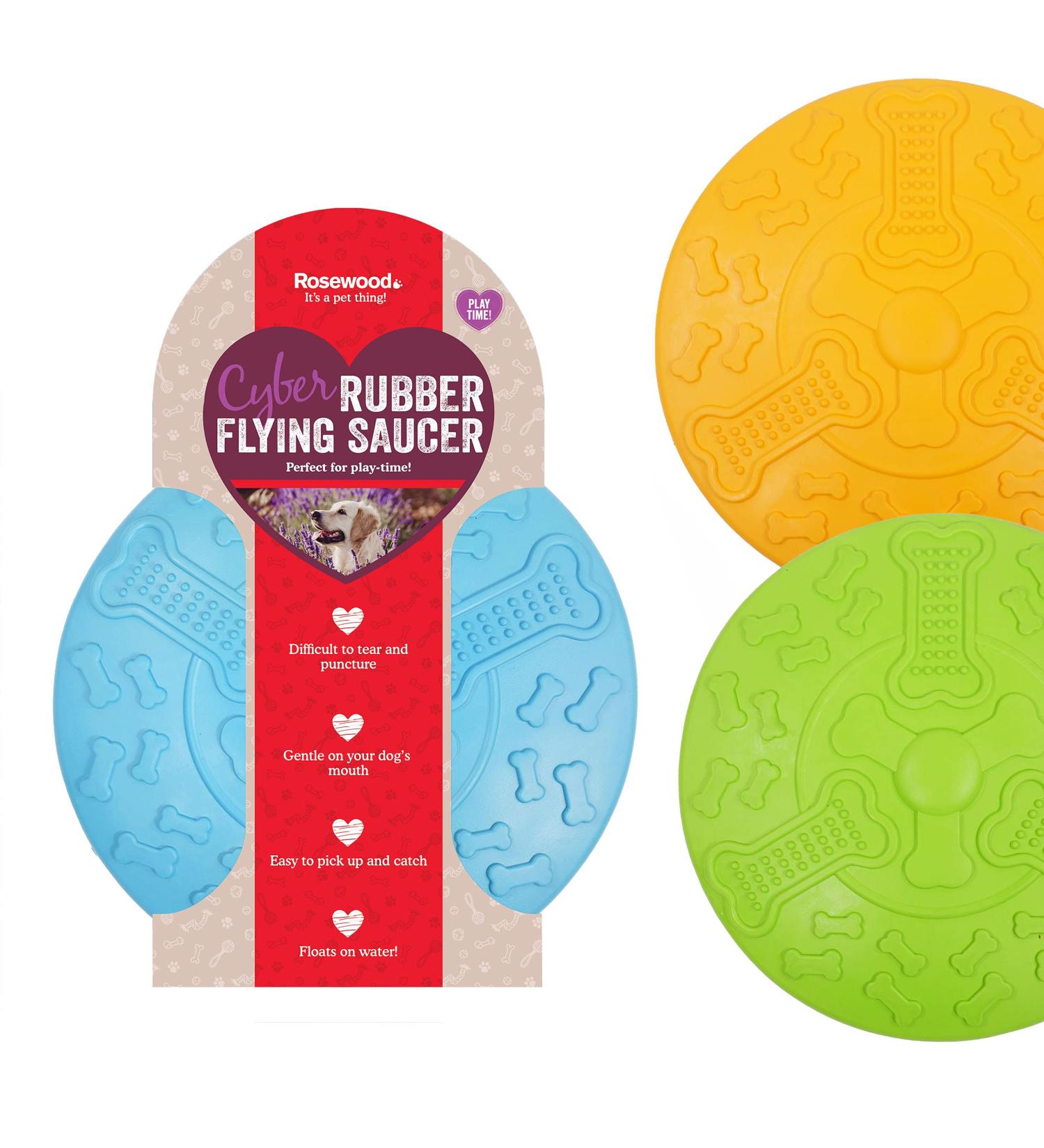 Rosewood Rubber Tough Chew Resistant Flying Saucer Dog Toy - Large 22cm - Assorted Colors - Buy Online on SooperMarket.com