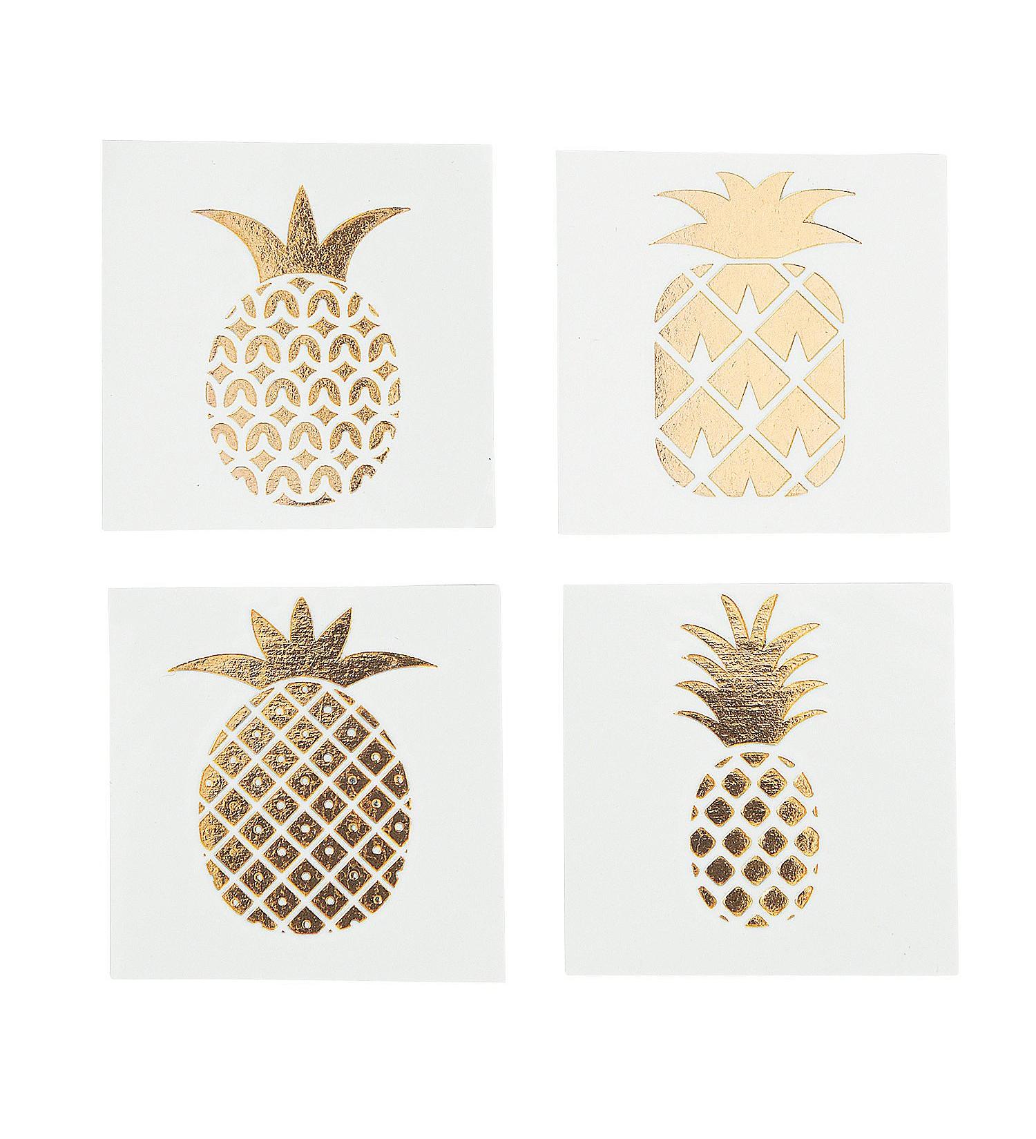 Fun Express Pineapple Gold Foil Tattoo Assortment (72 Pcs) Stylish Shine Sparkle  multi-colored  One Size