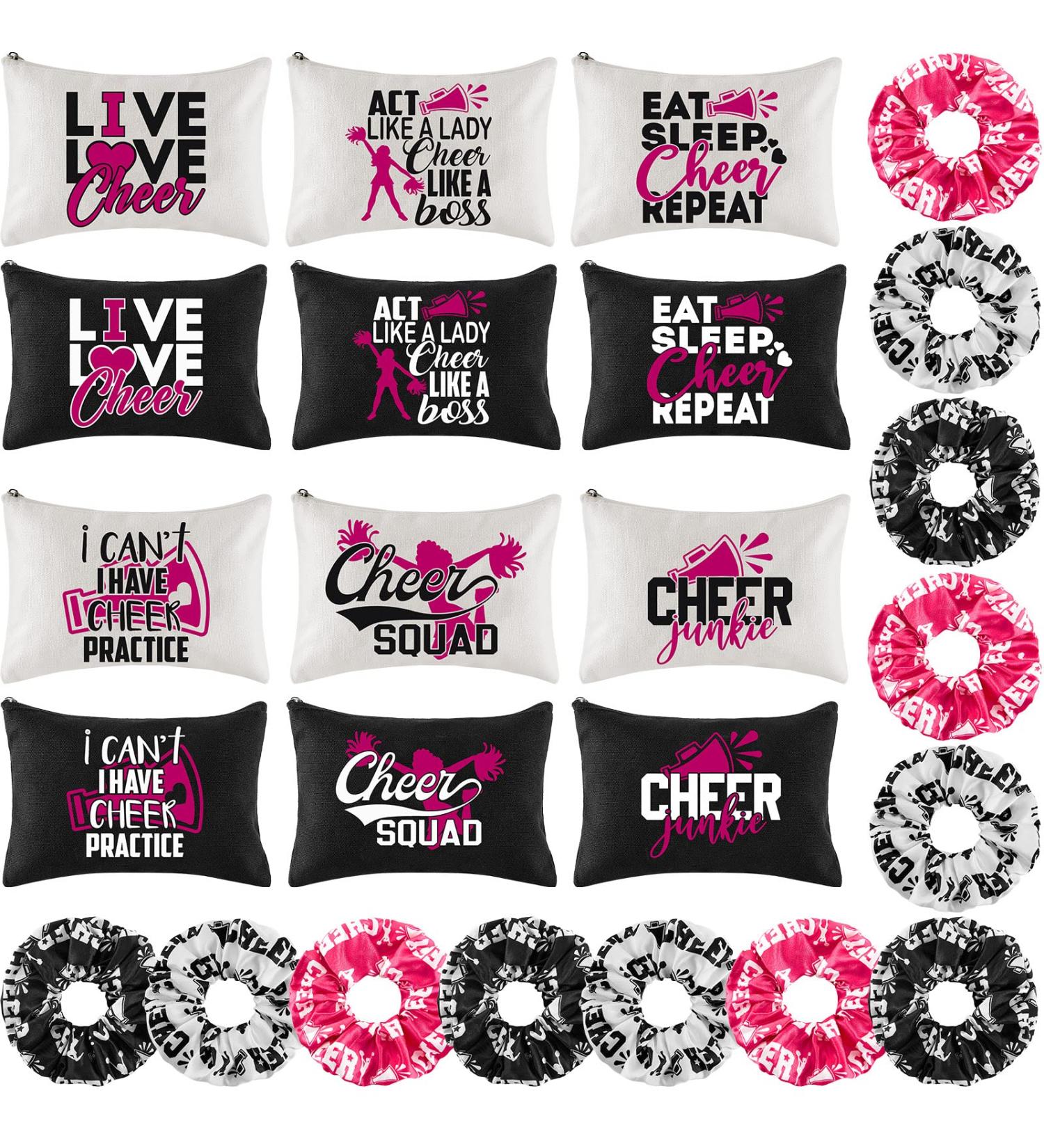 24 Pieces Cheer Bags for Cheerleaders Cheer Scrunchies Canvas Cheer Makeup Bags Cases Portable Travel Cheerleading Makeup Bag Cheer Elastic Scrunchies for Girls Cheerleaders Hair Ties Cheer Gifts - Buy Online on SooperMarket.com