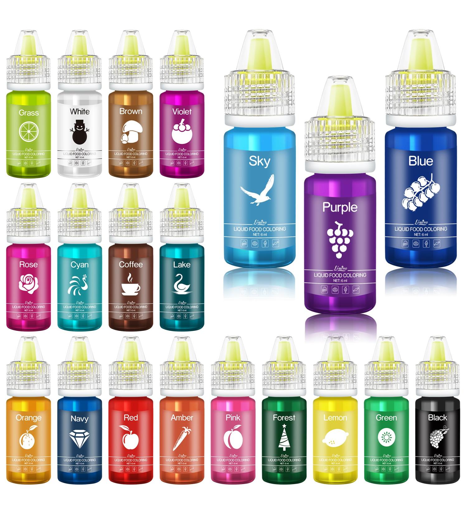 20 Colors Liquid Food Coloring | Sugar-Free Concentrated Colors for Baking Cakes Cookies & DIY Projects - Buy Online on SooperMarket.com