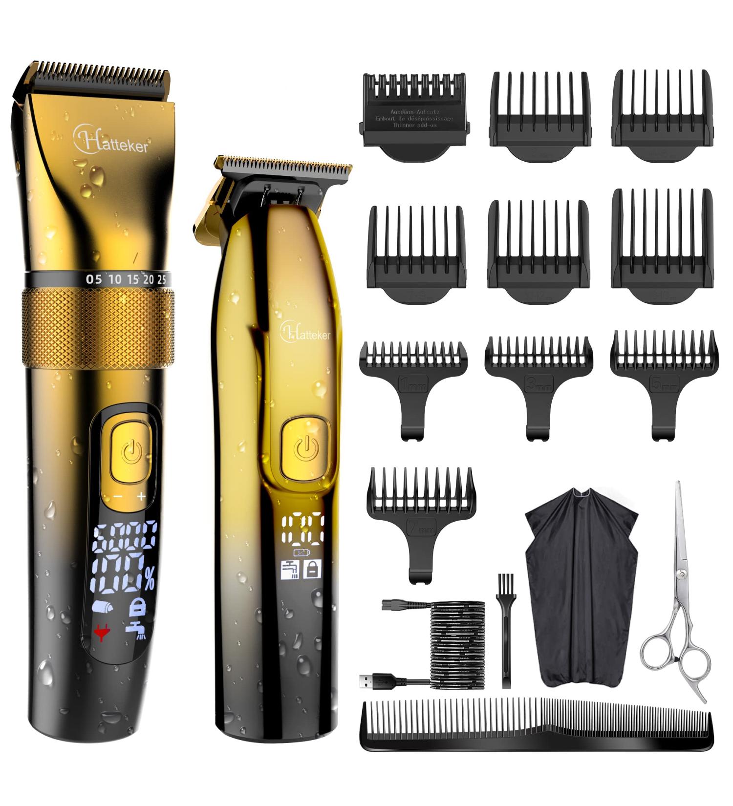 Hatteker Men's Professional Hair Clippers & T-Blade Trimmer Kit - Cordless Beard Cutting IPX7 Waterproof Gold - Grooming Essentials for Barbers & Home Use - Buy Online on SooperMarket.com