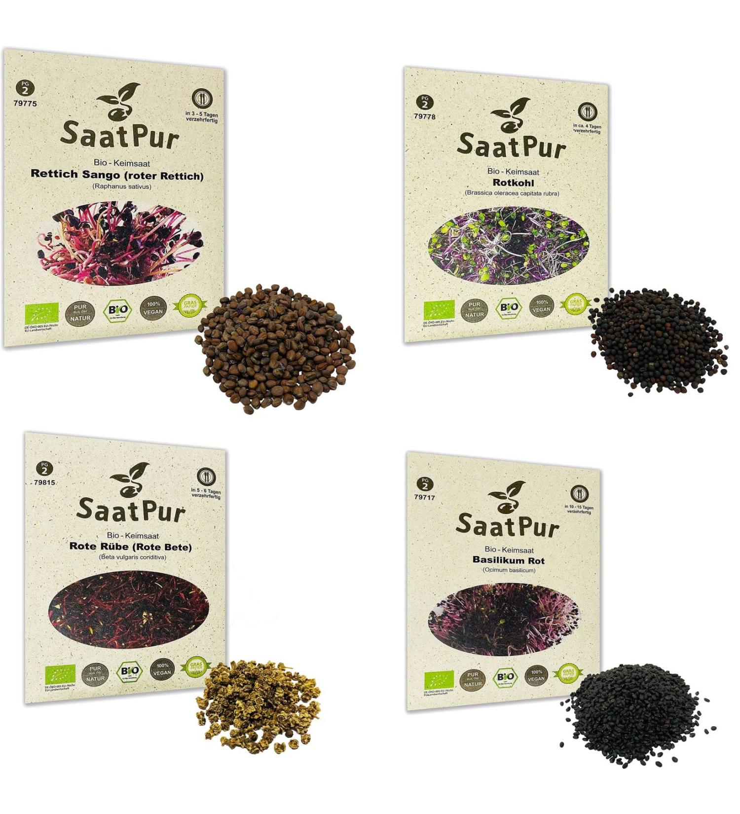 SaatPur ORGANIC Sprouts Assortment | 4 Varieties: Red Energy Mix Radish Red Cabbage Basil Beetroot - International Shipping Available - Buy Online on SooperMarket.com