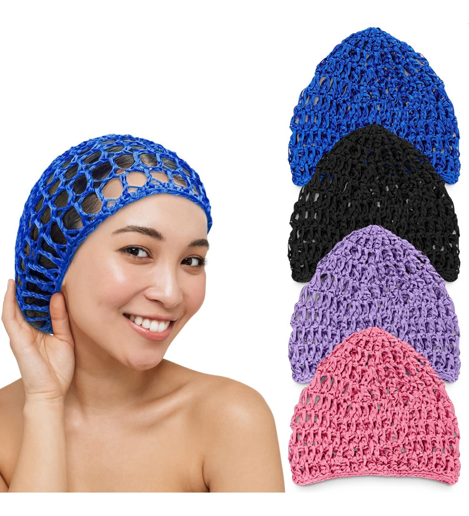 4 PCS Crochet Hair Net for Women - Multicolor Crochet Cap Snoods for Long, Short, or Curly Hair - Rayon Cover Hair Wraps for Sleeping - Buy Online on SooperMarket.com