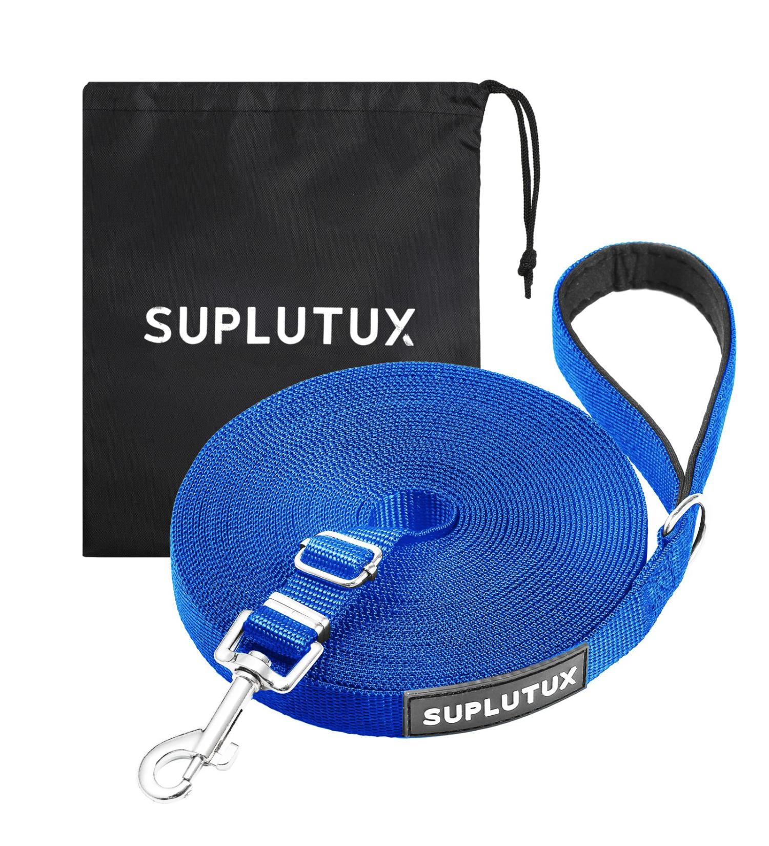Suplutux 15m Drag Line Dog Leash - Durable Training Line with D-Carabiner & Grip Pad for Large & Small Dogs - Includes Storage Bags (Blue) - Buy Online on SooperMarket.com