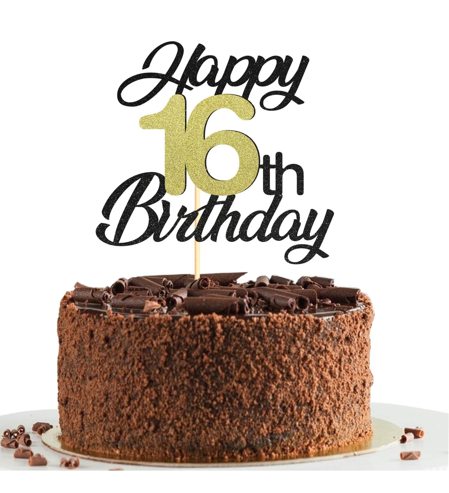 Sumerk 16th Birthday Cake Attachments - Gold & Black Decoration Accessories - Perfect for 16th Birthday Parties - 1 Pack Cake Lid Included - Buy Online on SooperMarket.com