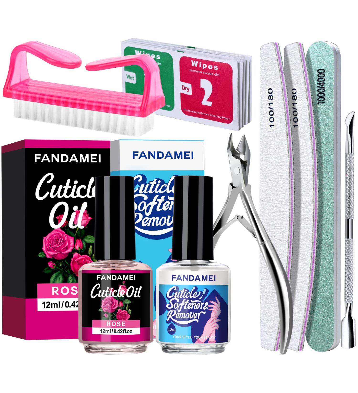 FANDAMEI Cuticle Remover Tools Kit - Professional Nail Care Set with Cuticle Softener, Nippers, Pusher, Oil, Buffer, Brush & Cotton Pad - Buy Online on SooperMarket.com