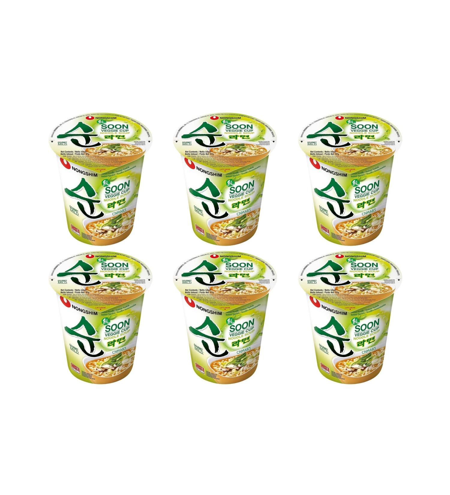 CNMART Nong Shim Soon Veggie Cup Instant Noodle Soup 67g (Pack of 6) - Buy Online on SooperMarket.com