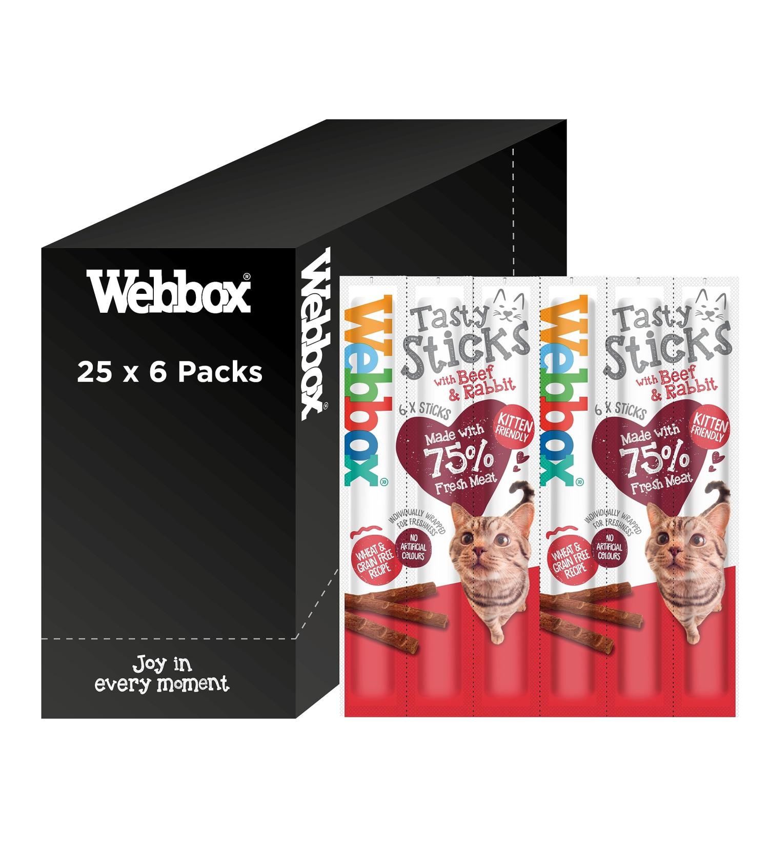 Webbox Tasty Sticks Cat Treats Beef and Rabbit - Kitten Friendly Wheat and Grain Free No Artificial Colours (25 x 6 Packs) - Buy Online on SooperMarket.com