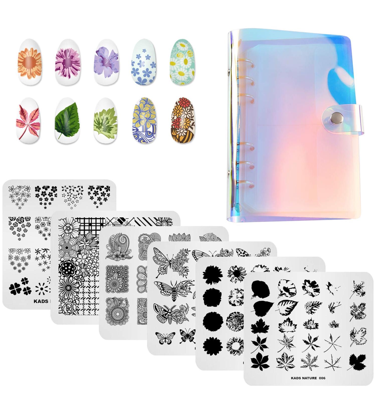 Alexnailart 6-Piece Nail Stamping Plates Set with Multi-Patterns Image Templates for Manicure - Includes Storage Bag (Set6) - Buy Online on SooperMarket.com