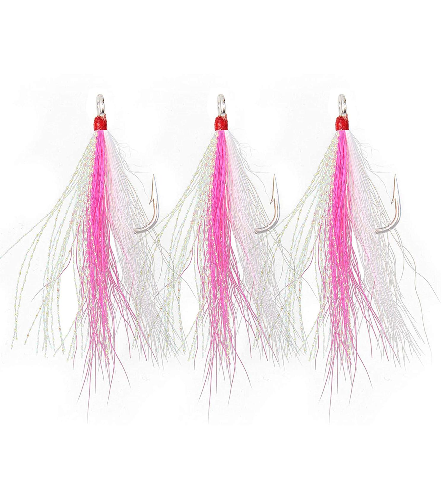Bucktail Teasers Fluke Rig Fishing Hooks - 6pcs Pink/White Set by Shaddock Fishing - Buy Online on SooperMarket.com