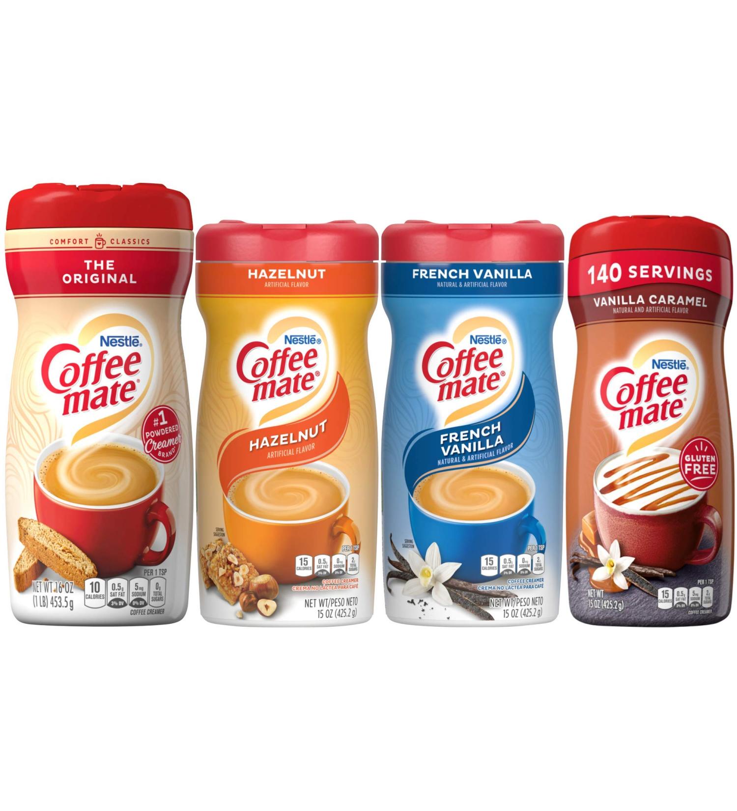 Coffee Mate Powdered Creamer Variety Pack - Original, Hazelnut, French Vanilla, Vanilla Caramel (4 Pack) - Buy Online on SooperMarket.com