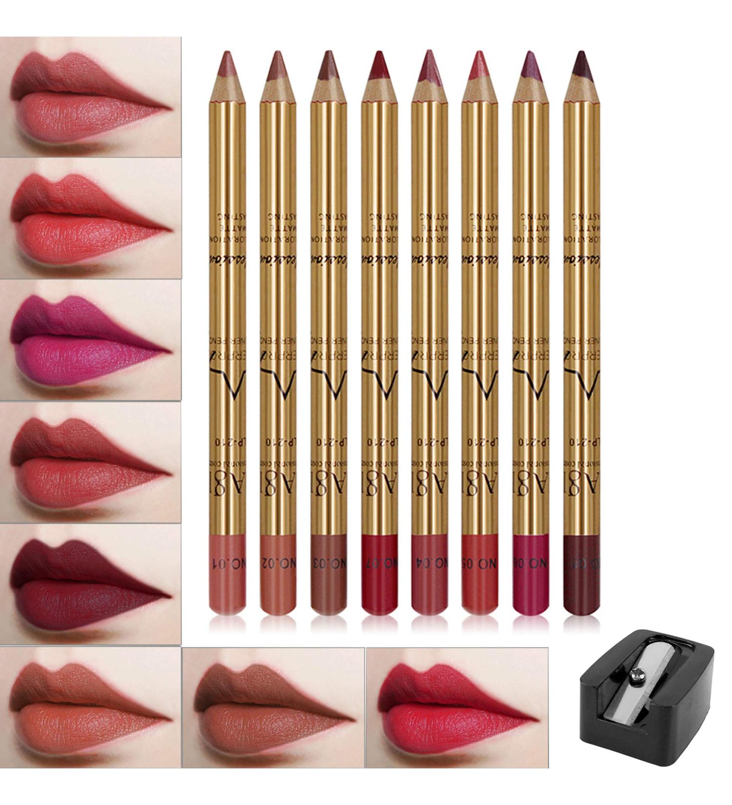 DELISOUL 8-Piece Matte Lip Liner Pencil Set - Waterproof & Long-Lasting with Sharpener - Buy Online on SooperMarket.com