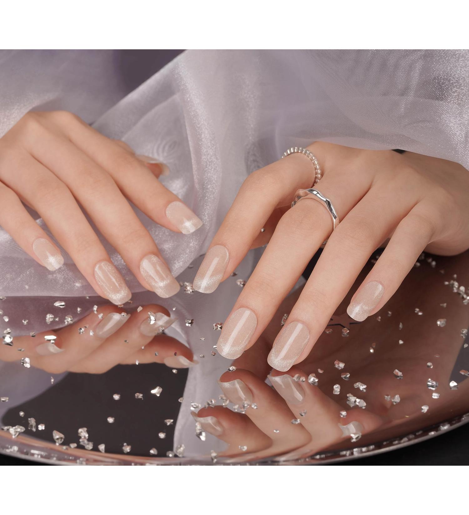 DANNI & TONI Cat Eyes Gel Nail Polish Strips - Crystal Haze French Tip | Salon-Quality Manicure Stickers Set - Buy Online on SooperMarket.com