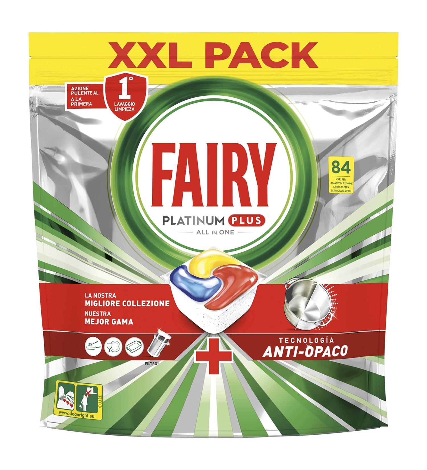 Fairy Platinum Plus Dishwasher Pads 84 Capsules Lemon Dishwasher Detergent Original Shine Anti-Matte Technology with Brilliant Action - Buy Online on SooperMarket.com