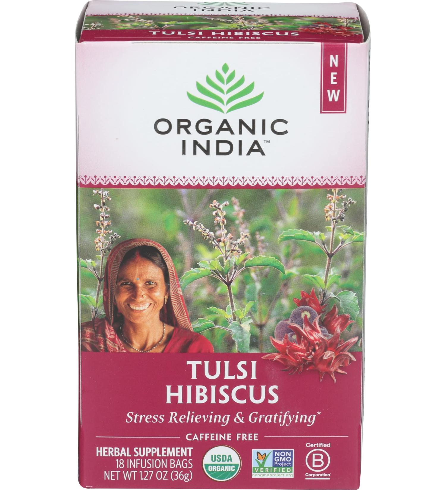 Organic India Tulsi Hibiscus Tea Infusion - 18 Count - Herbal Wellness Brew - Buy Online on SooperMarket.com
