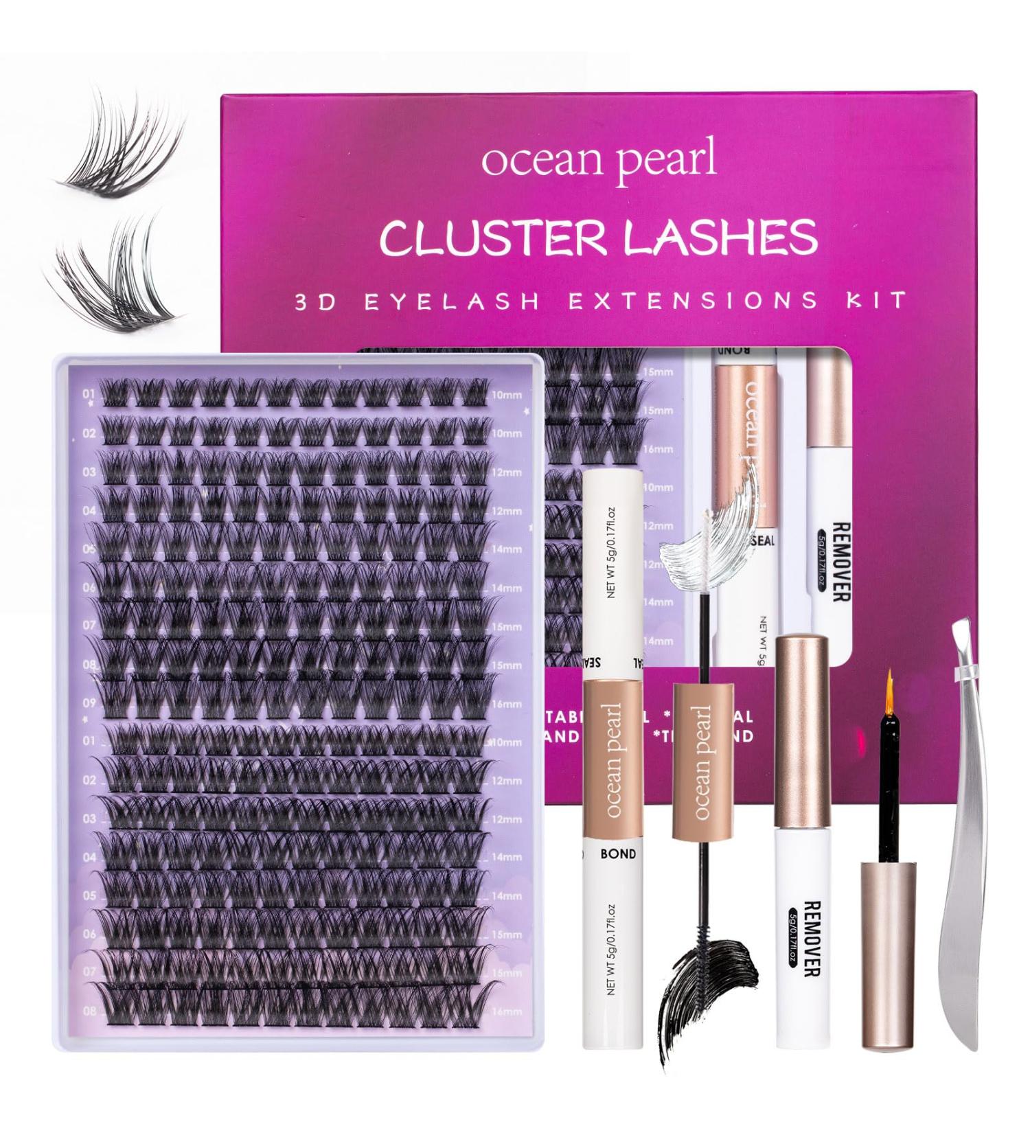 DIY Individual Cluster Lash Extension Kit with Bond and Seal Remover Tweezers | 204 Pcs 10-16mm Natural Light C/D Curl False Eyelashes | Beginner at Home - OP01+OP17 - Buy Online on SooperMarket.com