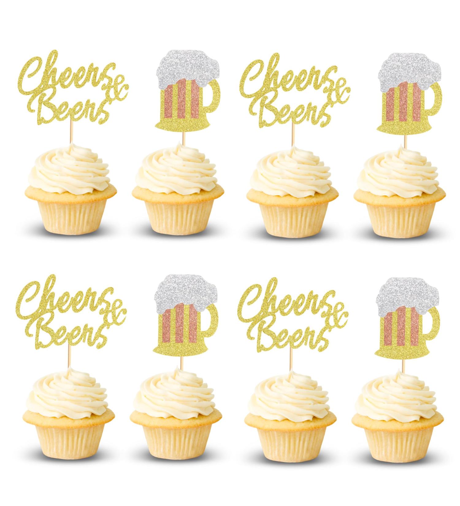 Arthsdite 24Pcs Cheers Beer Mug Cupcake Toppers Beers Cake Topper Decorations Cheers Beer Festival Celebrating Birthday Party Supplies - Gold Glitter - Buy Online on SooperMarket.com