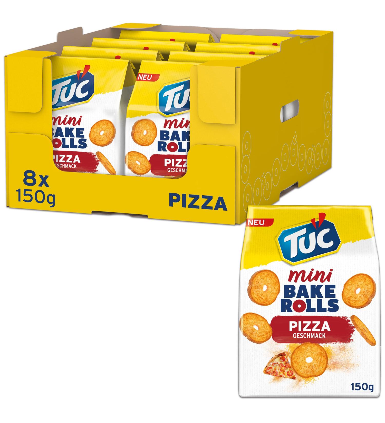 TUC Mini Bake Rolls Pizza 8 x 150g | Crispy Bread Chips | Large Pack Snacks for International Shipping - Buy Online on SooperMarket.com