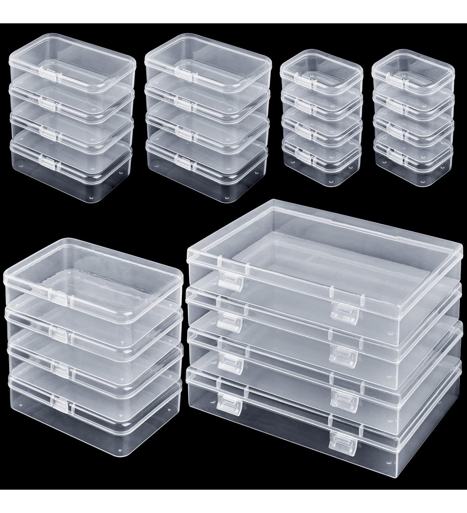 Qeirudu 24 Pcs Mixed Sizes Rectangle Mini Plastic Containers - 4 Mixed Small Craft Storage Boxes with Hinged Lids Clear Bead Organizer for Jewelry Findings  Office Supplies and Game Pieces 24 pcs ( 4 Mixed Size ) - Buy Online on SooperMarket.com