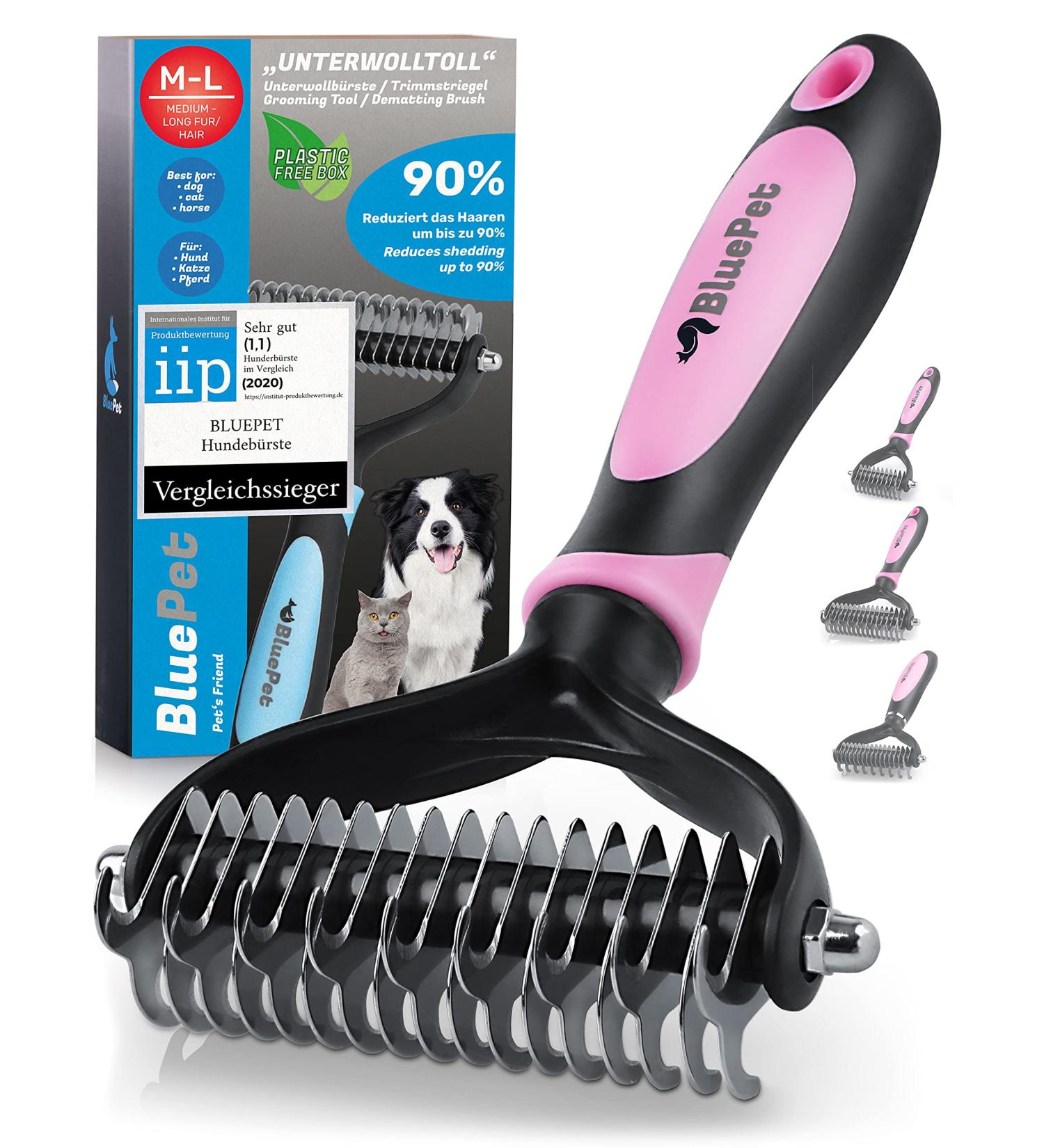 Bluepet Unterwolltoll Dog & Cat Brush for Long Hair - Essential Undercoat Comb with Massage Effect | Size M-L Pink - Buy Online on SooperMarket.com