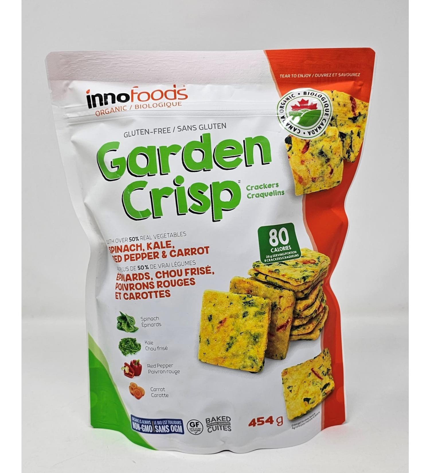 InnoFoods Gluten-Free Garden Crisp Crackers Spinach Kale Red Peppers & Carrots - 80 Calories per 28g Serving - 454g - Buy Online on SooperMarket.com